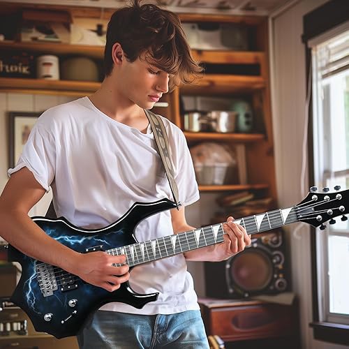 Vista 14 de Ktaxon Burning Fire Design - Kit de guitarra eléctrica HSH Pickup de 39 pulgadas, juego de guitarra eléctrica para principiantes con amplificador