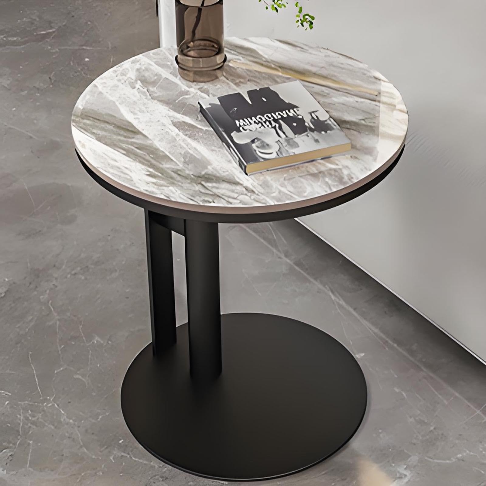 Table d'appoint ronde en C bout de canapé gris effet béton