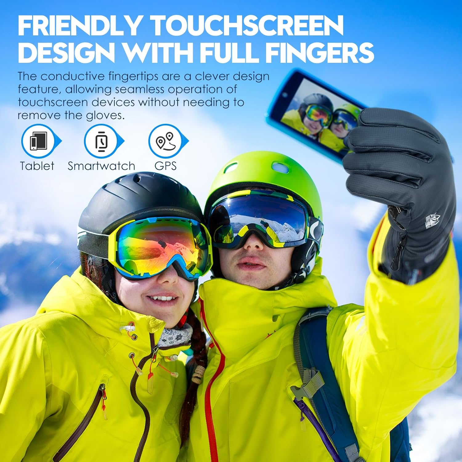 Bruvoalon Y322 Winter Gloves for Men & Women, -10℉ Touchscreen 5-Layer Thermal Insulated, Windproof Anti-Slip Ski Gloves - Image 3