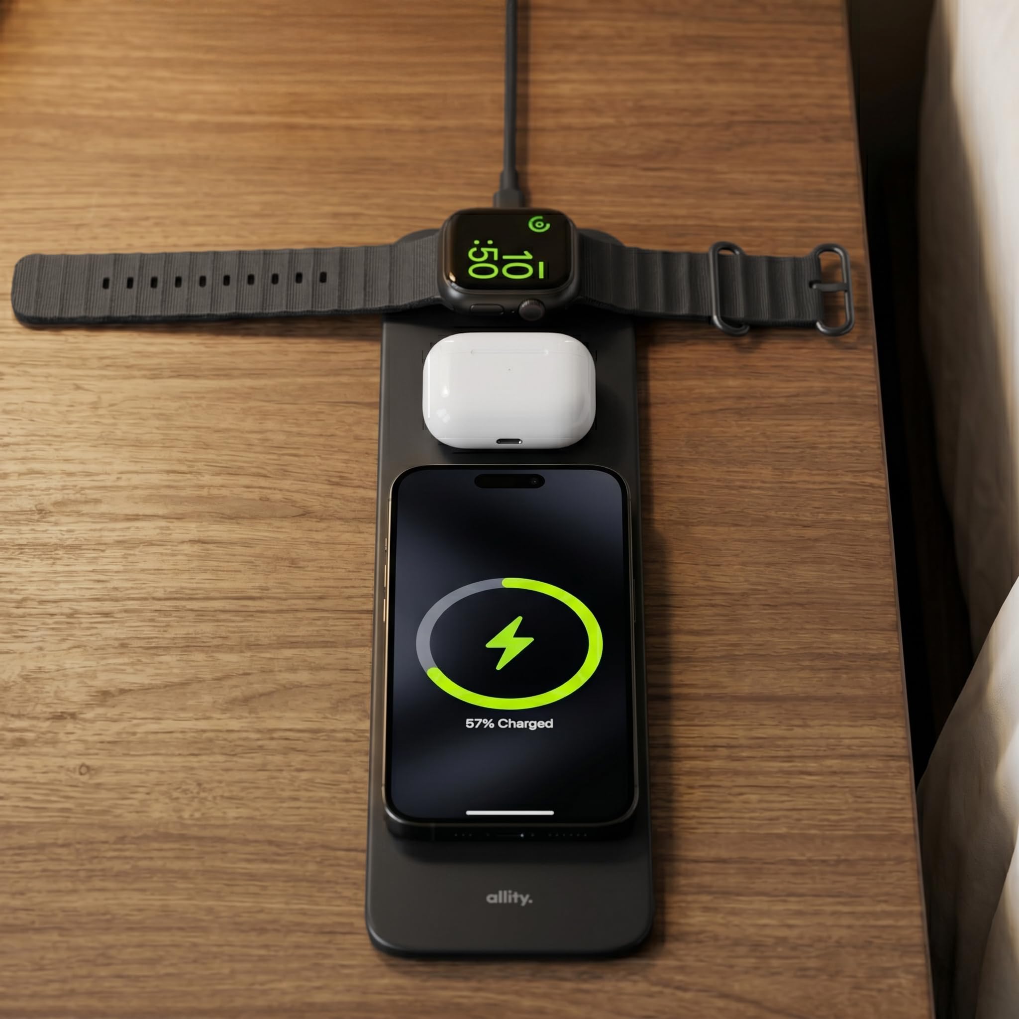 Tappetino da Scrivania con Ricarica Wireless 4 in 1, 15 W | Tappetino per Laptop e Mouse, Caricatore Wireless Qi per Smartphone, Nero