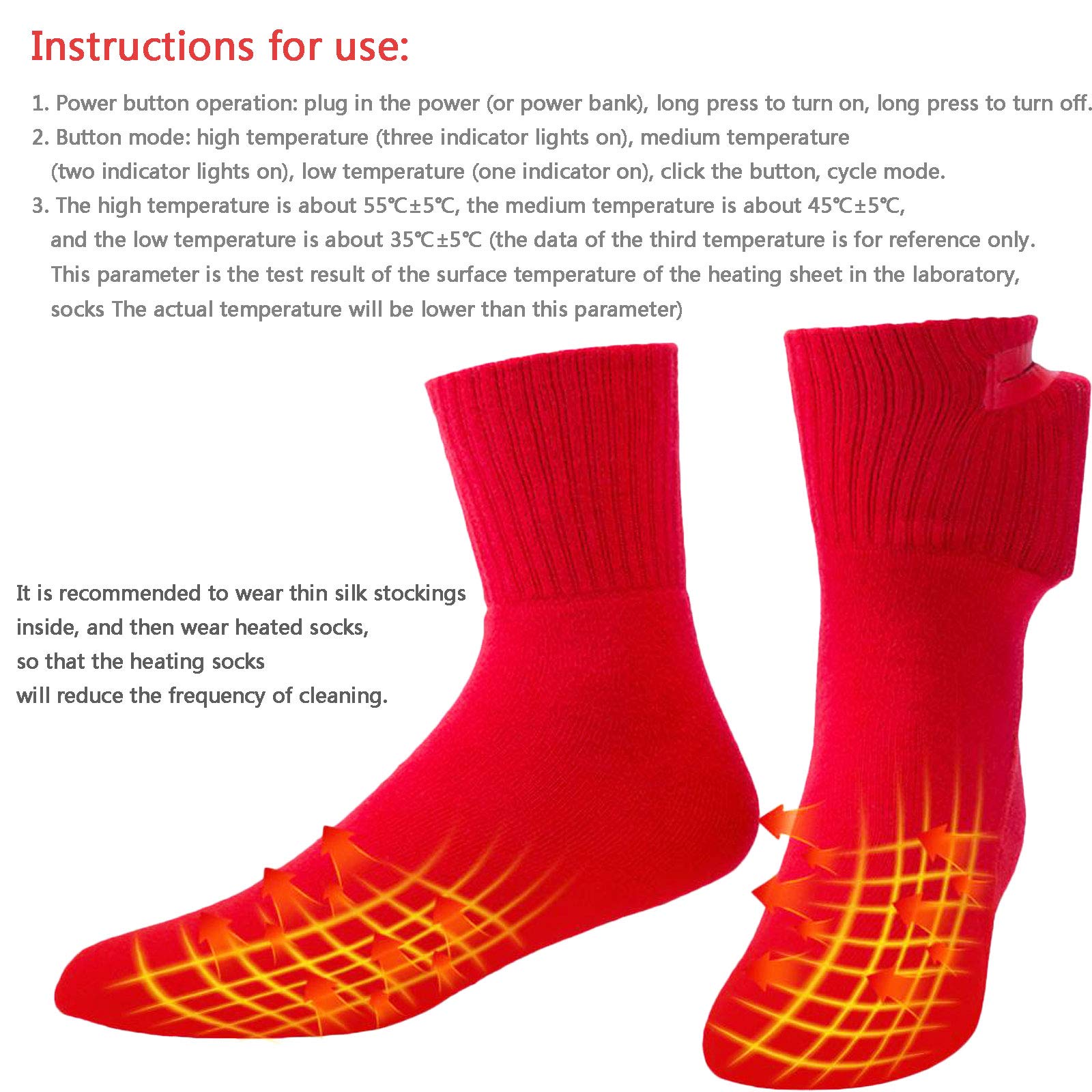 NANANA Calze Riscaldate Ricaricabili, Calze Riscaldate per Sci Invernali, Tre Livelli di Calore, 5v 2200mah Rechargeable Electric Heating Socks per Sci Moto Pesca Caccia Ciclismo(36-43 Iarde),Nero