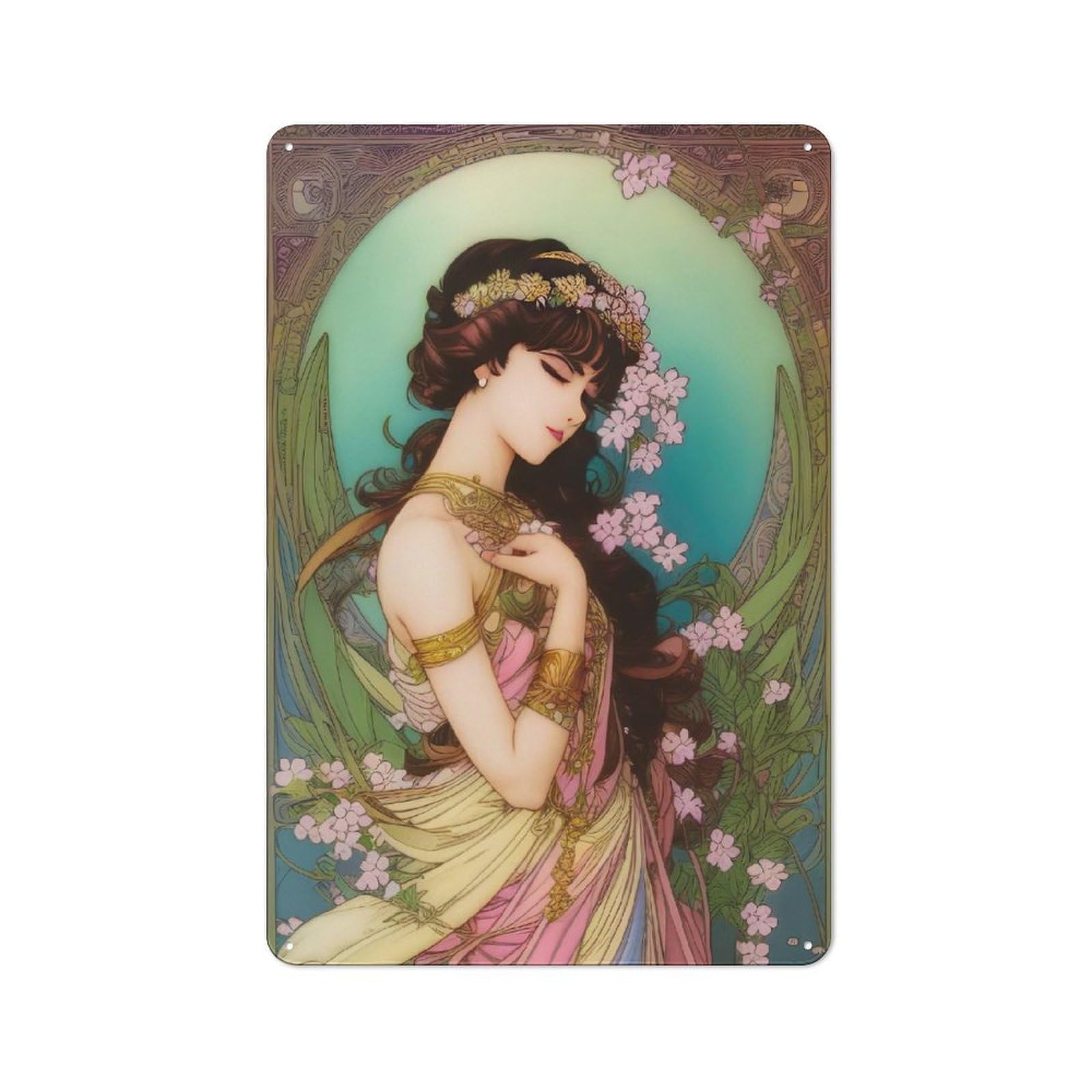 Junmoney Art Nouveau Persephone Rustic Metal Wall Decor 30X20cm, Country Metal Sign For Kitchen, Cottage, Porch Or Garden Room