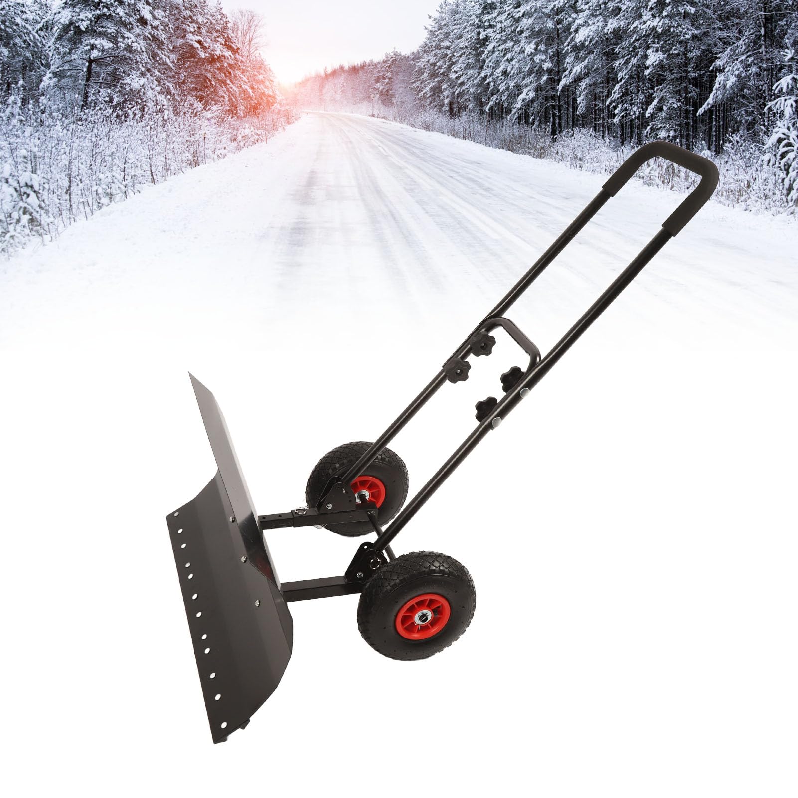 Generic Pala Quitanieves de Metal, Empujador de Nieve Resistente de 30 Pulgadas con Ruedas y Ajustable, Herramienta Eficiente para Cubierta de Acera de Entrada