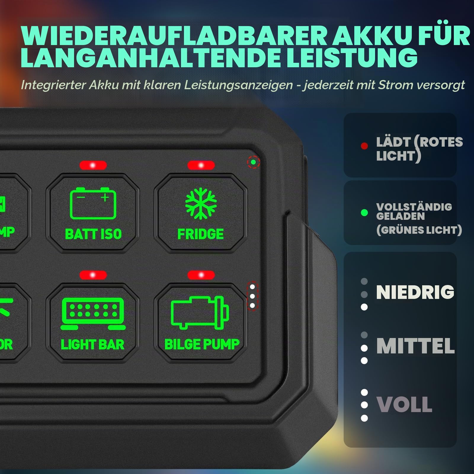 Chelhead 8 Gang Kabelloses Schaltpanel Kit Steuerung bis zu 81m 12-24V | Schaltkreissteuerung Relais-Systembox Multifunktions-Schaltpanel 4 Lichtsteuerungsmodi kompatibel mit Marine ATV UTV SUV Boot