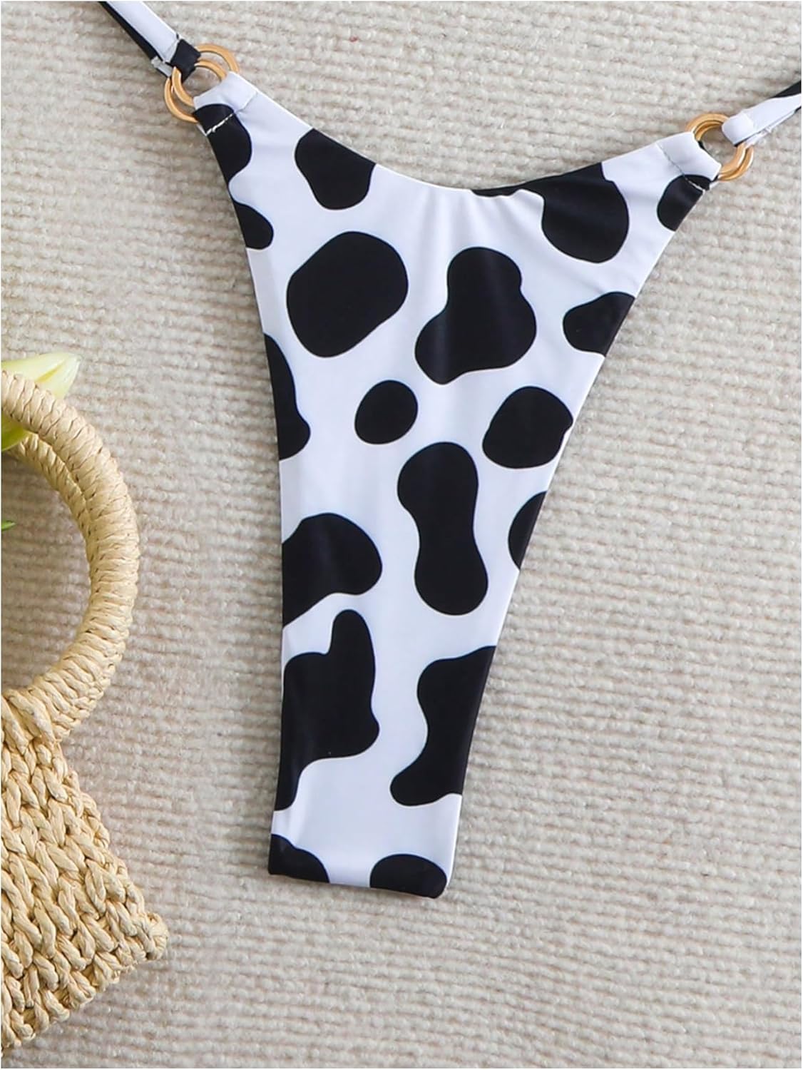 WDIRARA Women's 2 Pieces Cow Print Bikini Set Halter Swimsuit High Cut Bathing Suit - Image 2