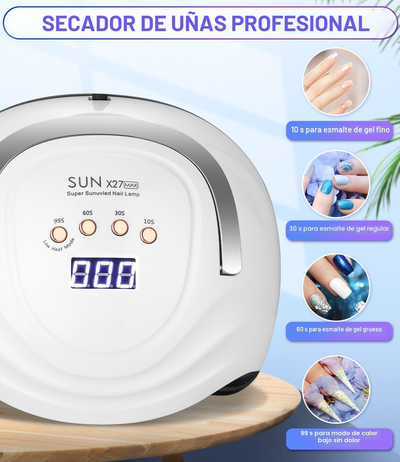 Zawaer Lámpara de Uñas UV LED, 380W Profesional Lámpara Secadora de Uñas Rápido, 81 perlas de Lámparas, Curado de Esmalte de Gel y Pantalla LCD Para Manicura/Pedicura Nail Art en el Hogar