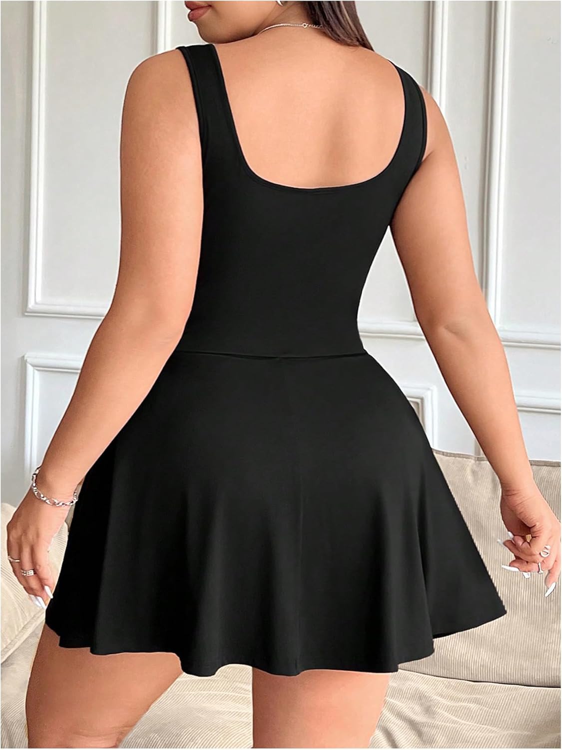 SOLY HUX Women's Plus Size Sleeveless Rompers Square Neck Athletic Tennis Dress Built in Shorts - Image 2