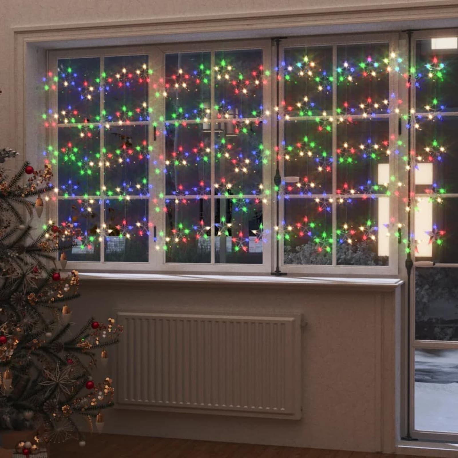 Homgoday LED Sternenvorhang Lichterkette Weihnachtsbeleuchtung Weihnachtsdeko Lichtervorhang, 8 Modi, für Weihnachten, Party, Deko, Hochzeit, Garten, Balkon 500 LED Bunt 8 Funktionen