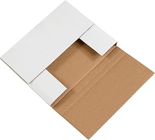 Aviditi White Corrugated Cardboard Easy-Fold Mailer Box, 10 1/4" L x 8 1/4" W x 1 1/4" H, Pack of 50, Crush-Proof, for Shipping and Mailing UPS, USPS and FedEx