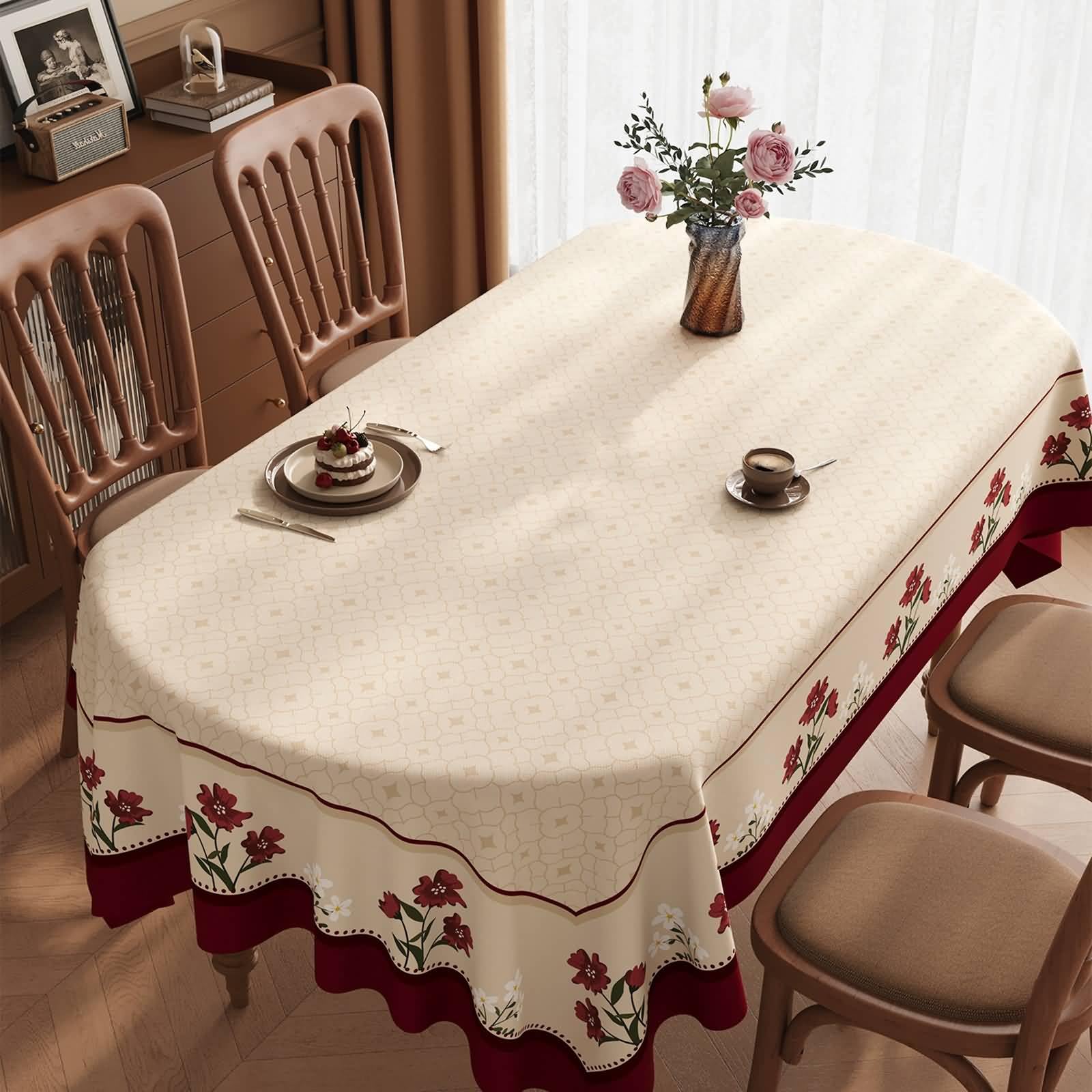 Tovaglia Antimacchia PVC, Beige Rosso, 120x180CM