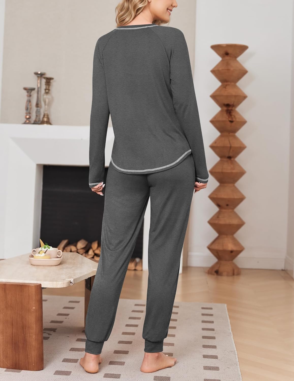 Ekouaer Women Pajama Sets 2 Piece Long Sleeves and Joggers Sleepwear Set Soft Pjs Lounge Set with Pockets - Image 4