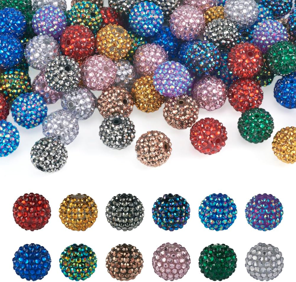 Fashewelry 96pcs Rhinestone Bubblegum Beads 20mm Mixed Color Disco Ball Resin Round Gumball Beads for Beadable Pen Lanyards Keychain Bag Chain Jewelry Making