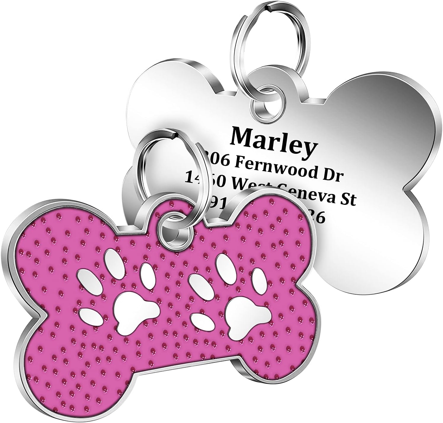 TEAYASON Custom Pet ID Tags,Laser Engraving Dog Tags,Personalized Bone Dog Tag,Bone Shape Paw Print Pet Tags,Custom Text for Dogs Cats(Rose red)