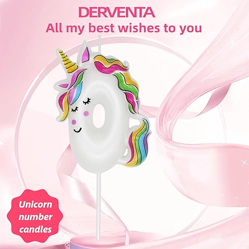 Miniatura 2 de DERVENTA Vela de cumpleaños con número de unicornio blanco, decoración de fiesta temática de unicornio hermoso, 1 pieza (unicornio número 0)