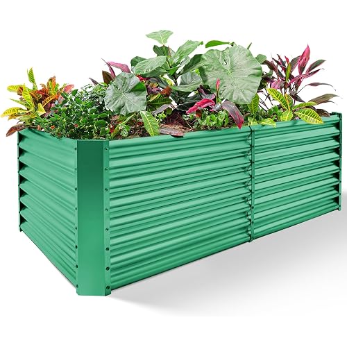 Land Guard 6×3×2 ft Galvanized Metal Raised Garden Bed, 2FT Deep Root Elevated Planter Box Steel Large Vegetable Flower Bed Kit(Green)