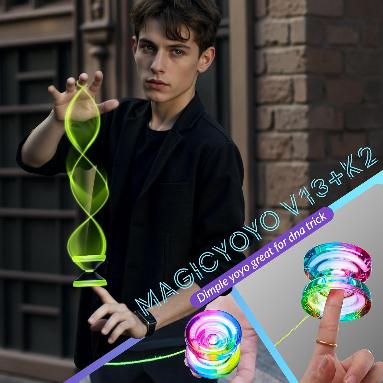 MAGICYOYO Responsive Yoyo for Kids 8-12, Pack of 2 Yoyos, Professional FingerSpin Trick for Advanced, Dual Purpose Metal Yo-yo V13+Crystal Yo yo K2 with Unresponsive Bearing+12 Yoyo Strings+Bag