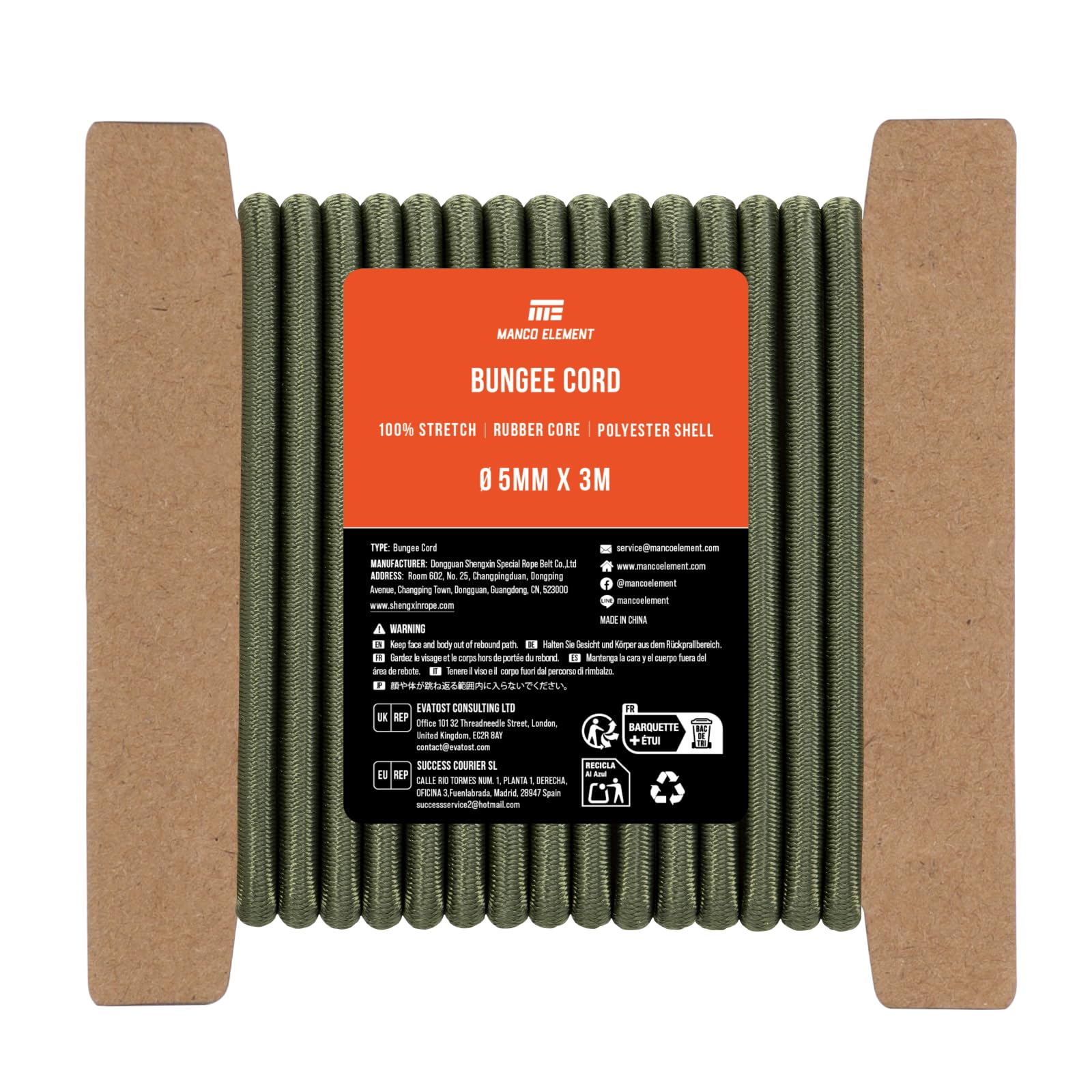 Manco Element Army Green Bungee Cord 5Mm X 3M Elastic Cord Shock Cord
