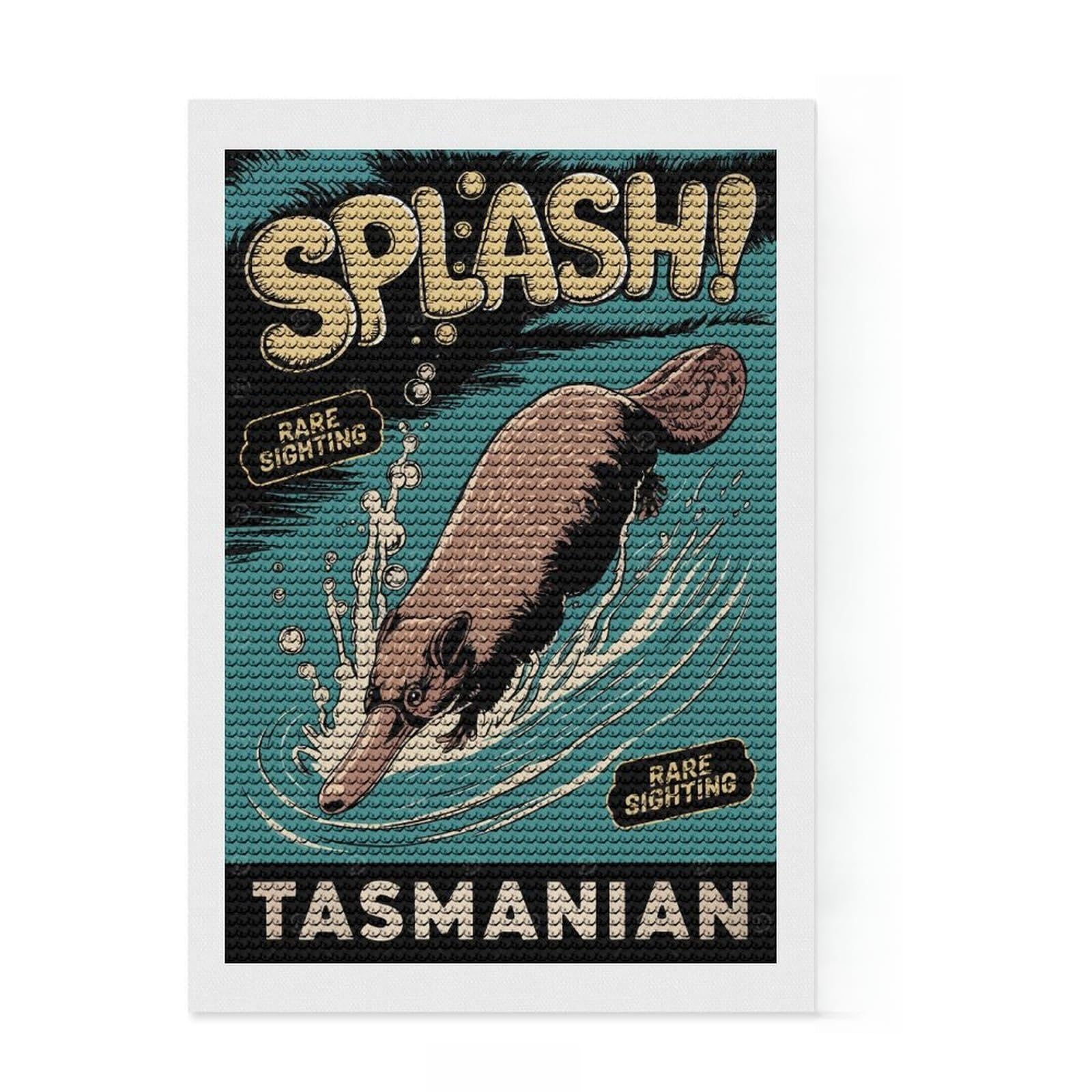 Junmoney Tasmanian Platypus Splash Diamond Painting Canvas Set 8"x12", for Women, Neat Printed Canvas, Festive Craft Gift, Vintage Style Decor