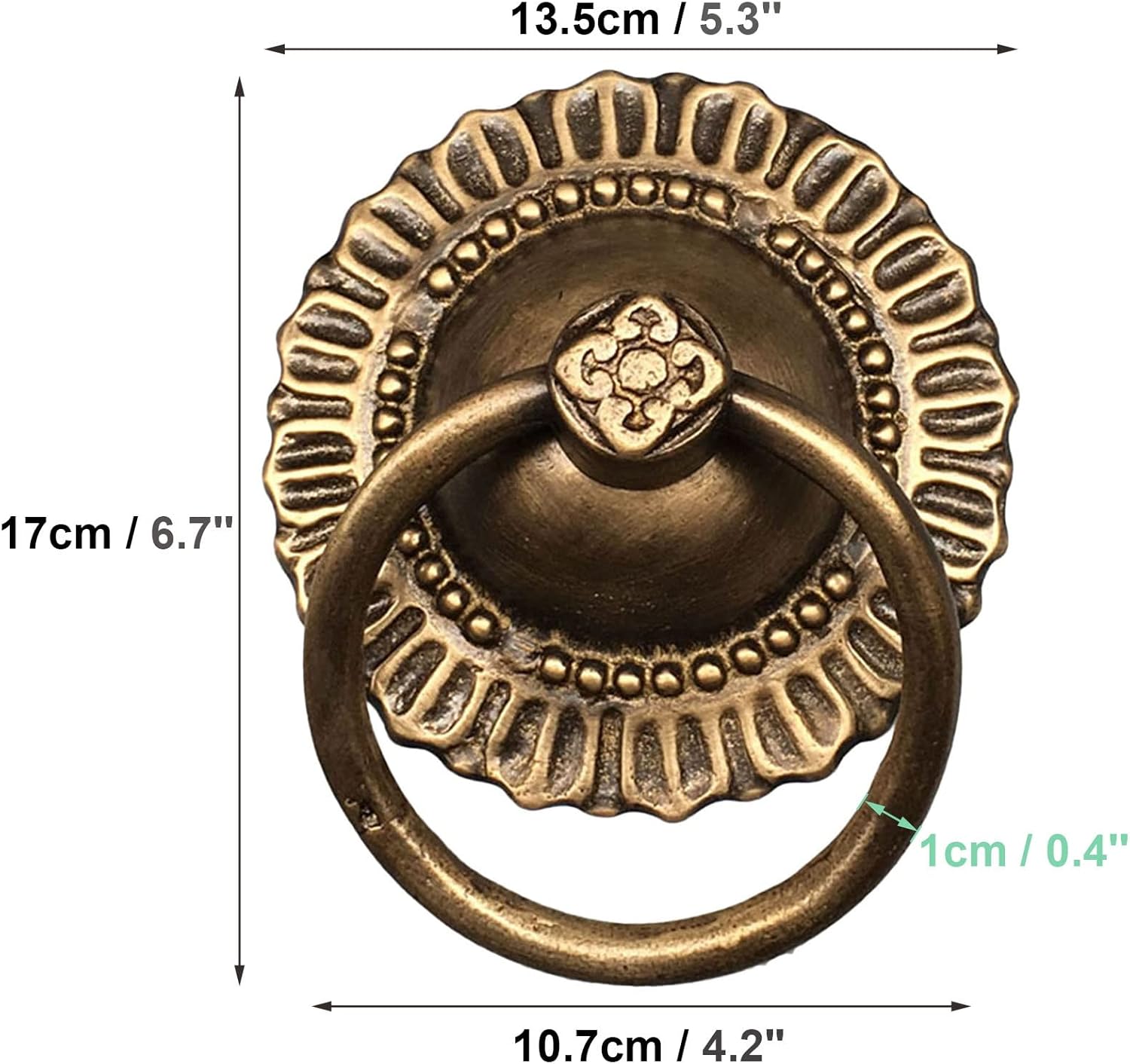 Antique Brass Cupboard Door Handle Knocker - 13.5cm Wide Furniture Pull for Wardrobe, Drawer, Cabinet - Durable Decorative Hardware for Home Storage Solutions