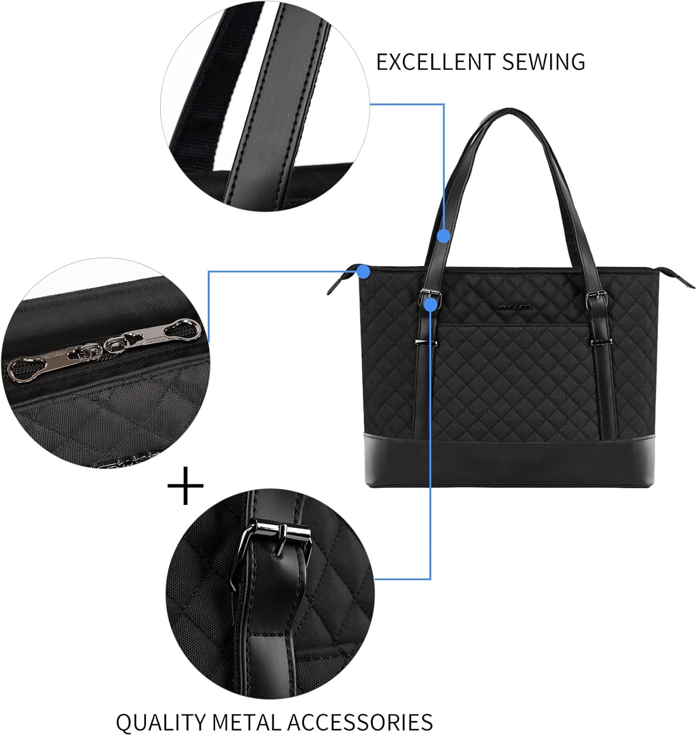 KROSER Laptop Tote Bag 15.6 Inch with USB Port, Large Work Tote Bag Computer Shoulder Bag for Women, Laptop Case for Office Business Travel(Quilted) - Image 4