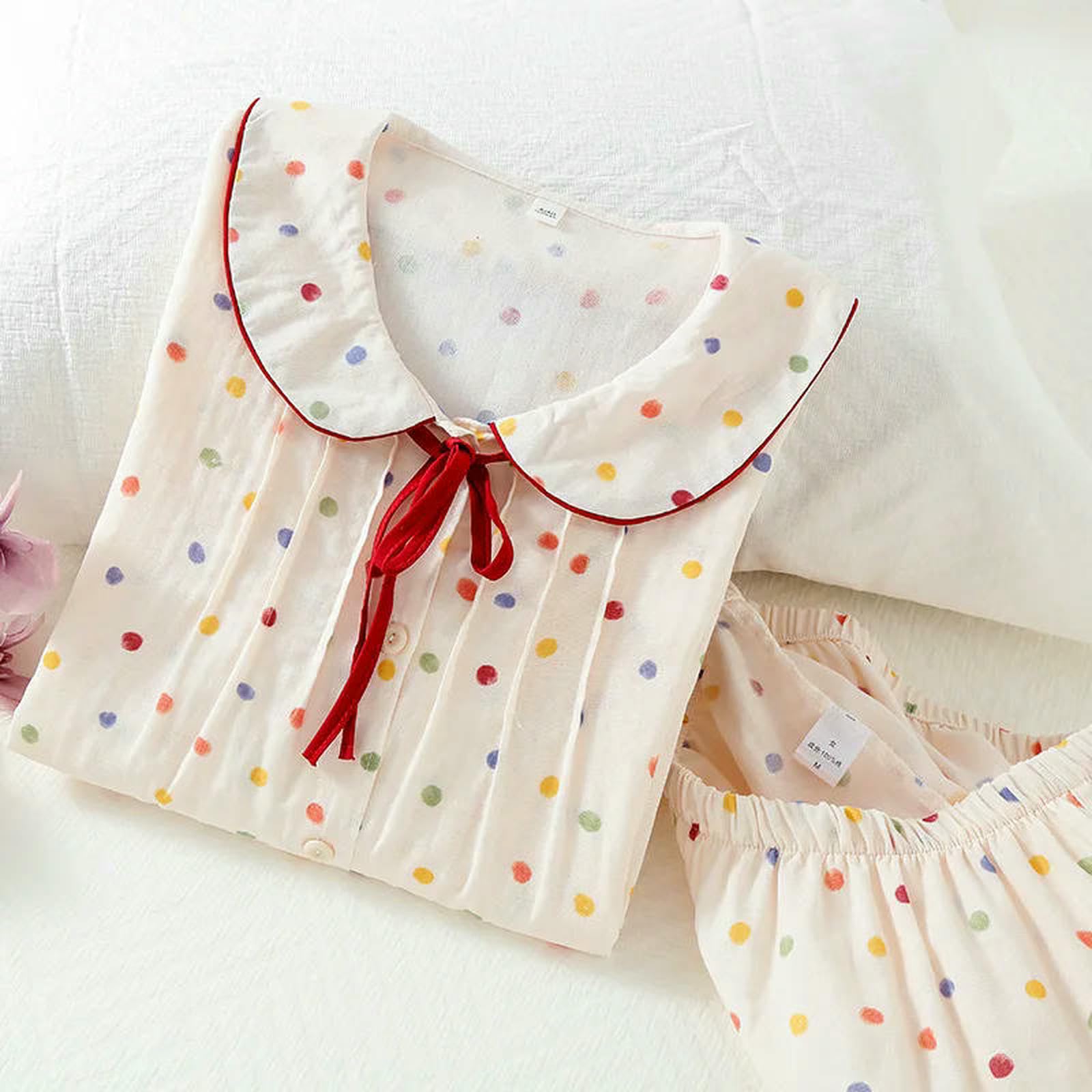 Pigiama Pantaloni Lunghi con Garza di Cotone per Il da Donna A Due Pezzi Set Sottili Abiti Casa Signore-01-l