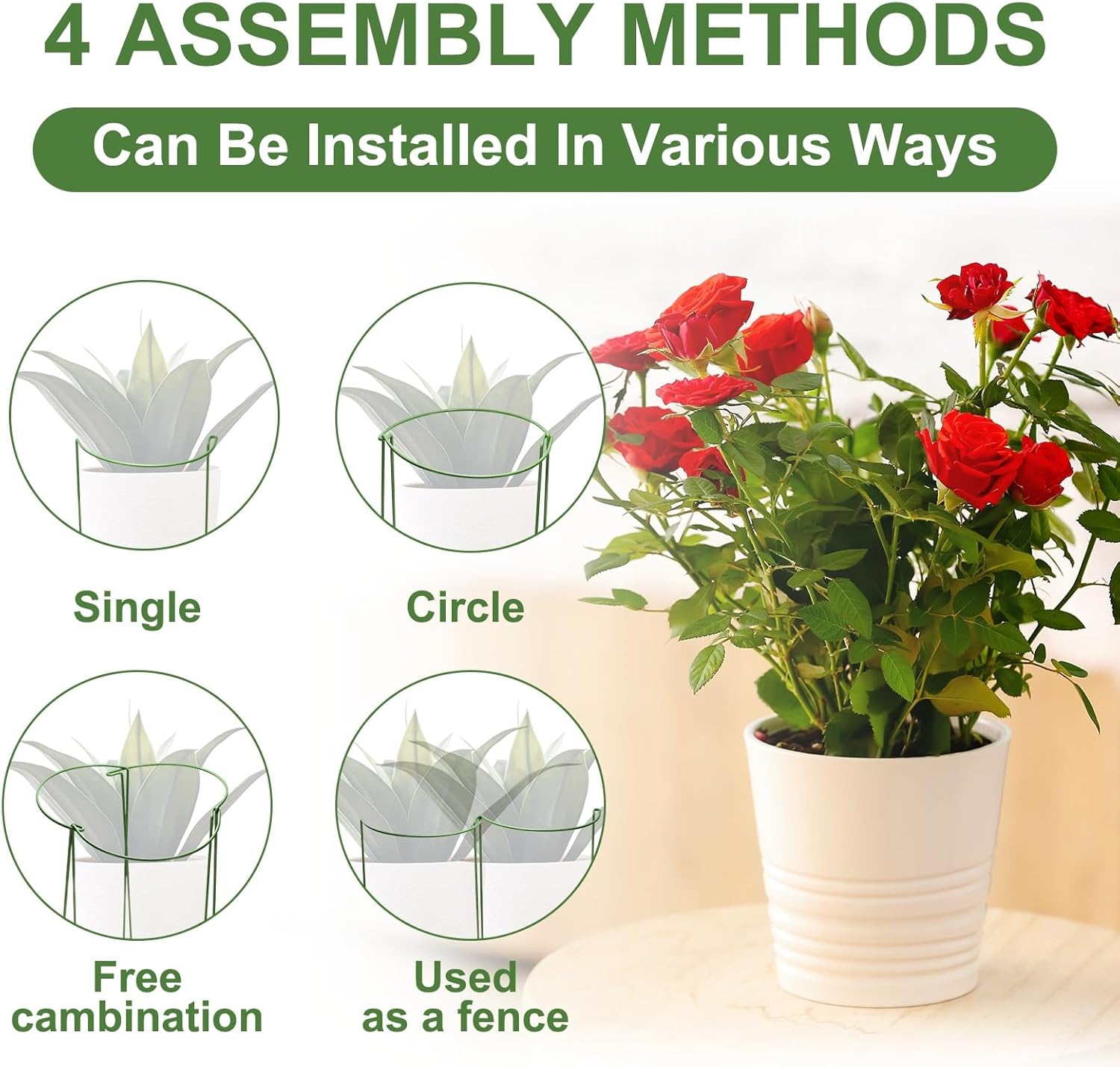 uxcell 4Pcs 15.8 Plant Support Stakes with 9.84ft Plant Ties, Half-Round Metal Garden Flower Stakes Peony Cages and Supports Plants Holders for Tomato, Rose, Indoor and Outdoor
