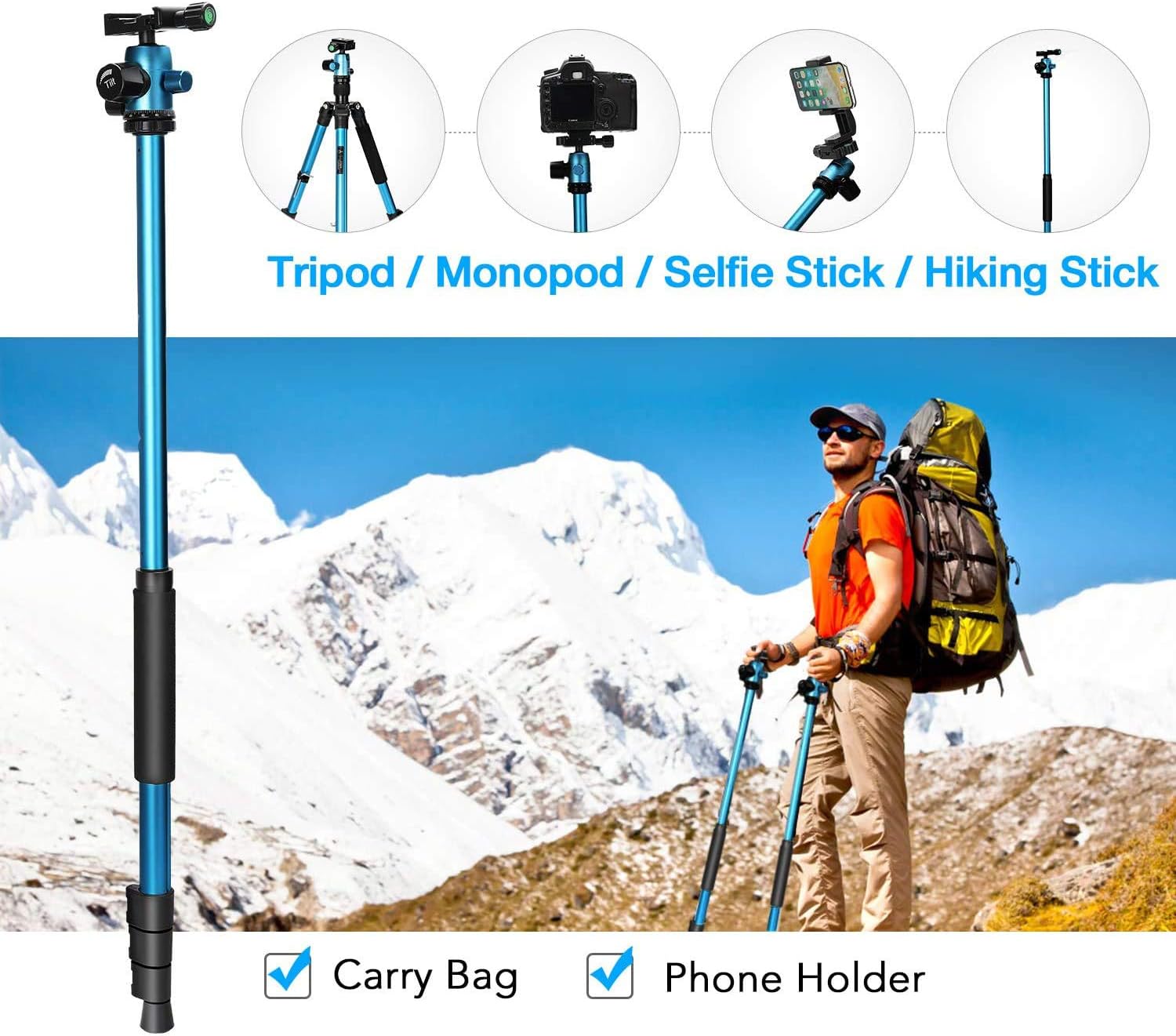 Fеаturеd Prоduсt MACTREM Professional Camera Tripod DSLR Tripod for Travel, Super Lightweight and Reliable Sturdy, Ball Head Tripod Detachable Monopod with Phone Mount Carry Bag, 21.5 to 62.5, 33lb Load