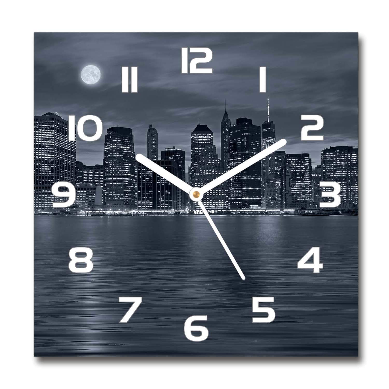 Horloge en verre pour salon design Tulup sur pied motif New York de nuit 30x30