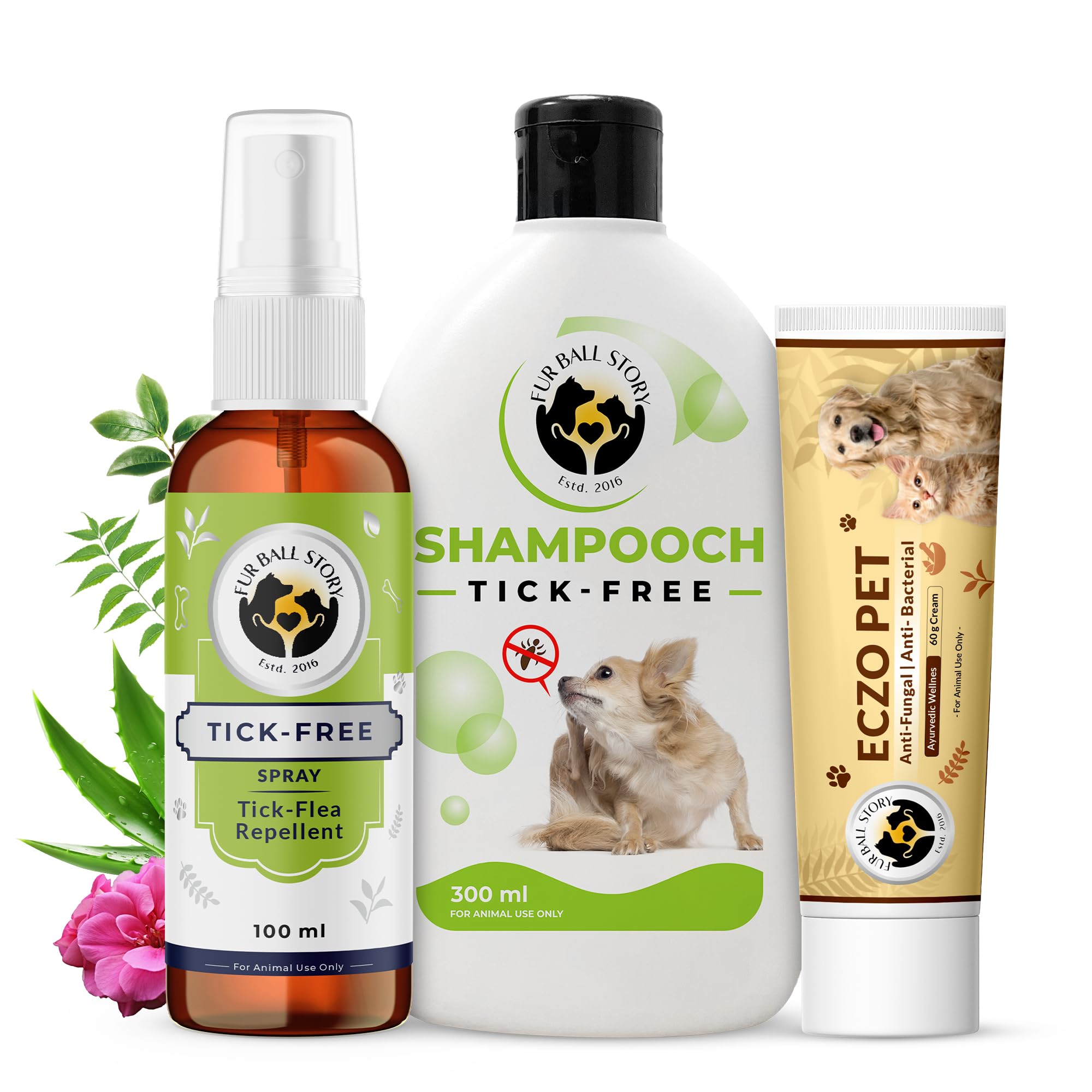 Fur Ball Story Rainy Essentials Combo Pack | Tick Free Spray (100 ml) + Shampooch Anti Tick & Flea Shampoo (300 ml) + Eczo Pet Cream (50g) (B0CW3JVN9D) Amazon Price History, Amazon Price Tracker
