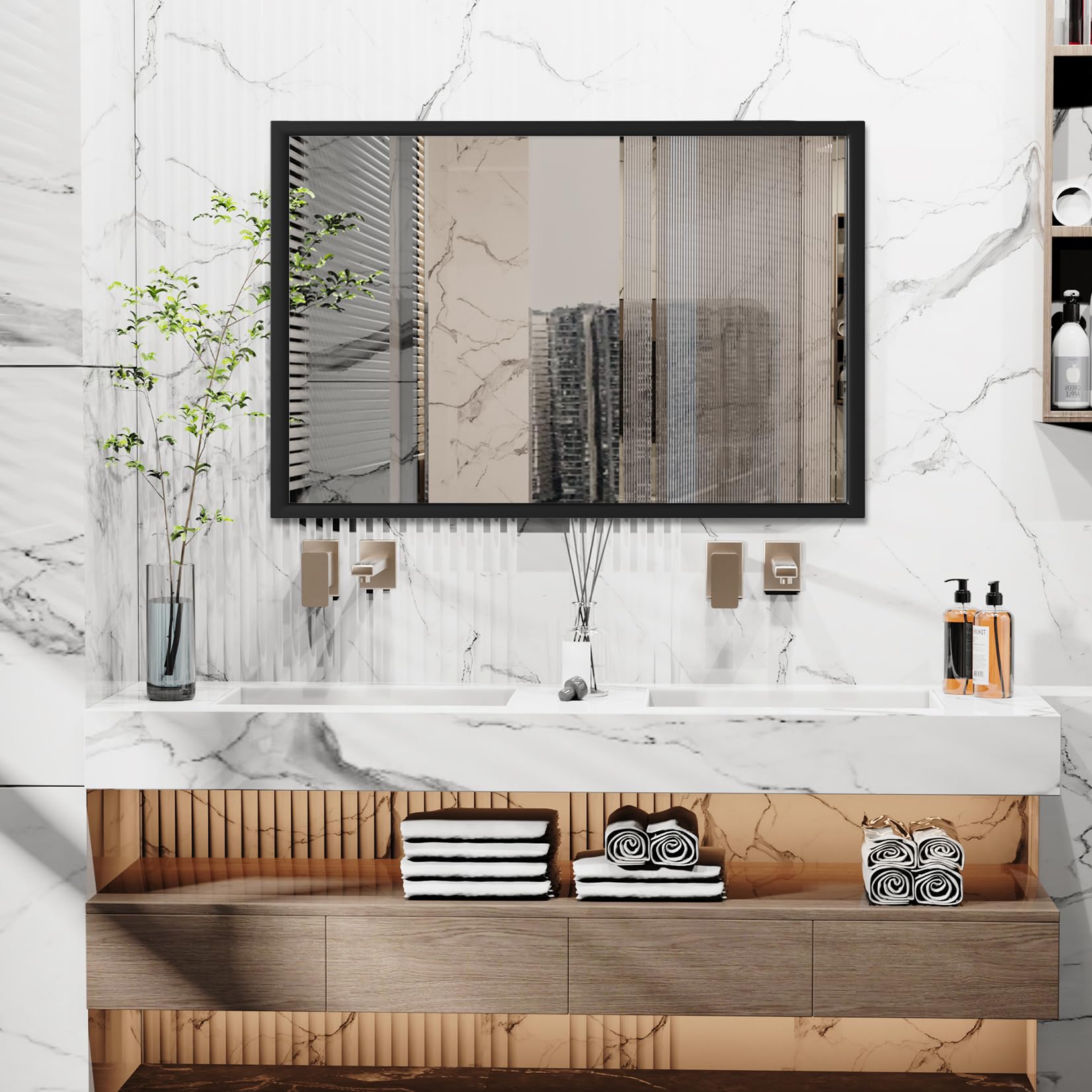 LUVODI Large Rectangular Wall Mirror: 1200x760mm Black Aluminum Framed Wall Mounted Mirror for Bathroom, Living Room, Bedroom, Dressing Room, Entryway Decor, Hang Vertical or Horizontal