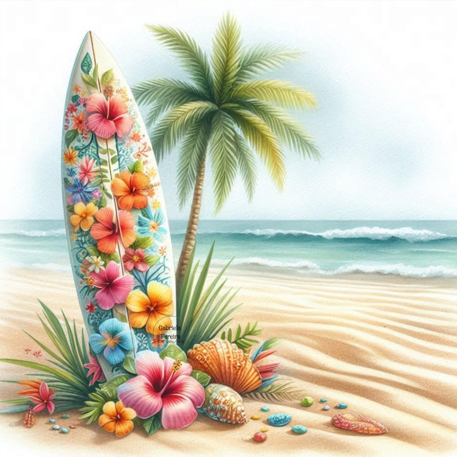 Poetrydraw Surfboard Diy 5D Round Drill Diamond Art Kit For Adults & Beginners 40X40cm Wall Decor