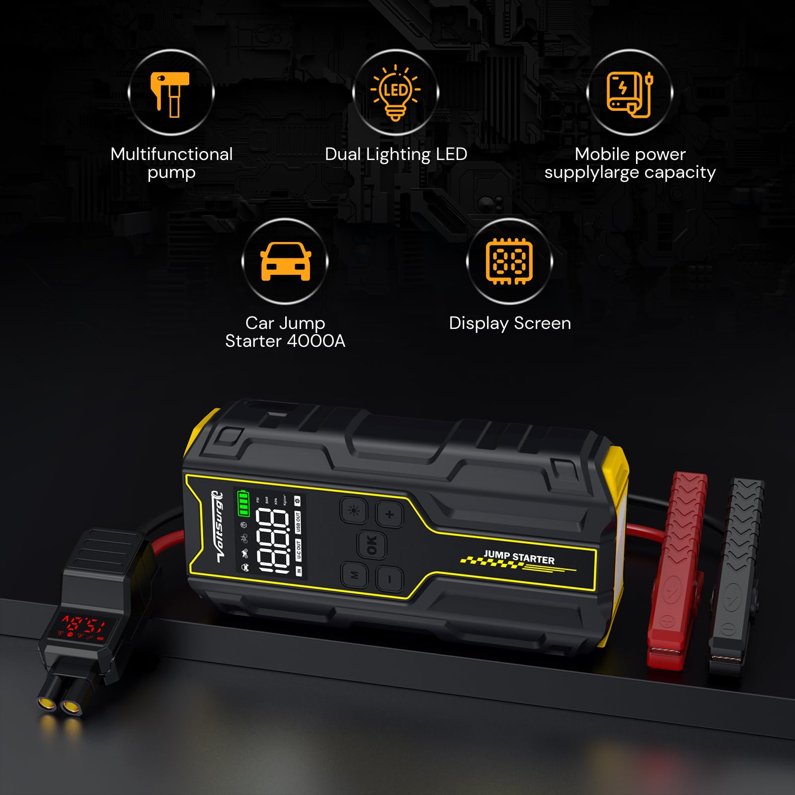 Avviatore Emergenza per Auto, 7000A Booster Avviamento Auto/Moto con Compressore da 150PSI, 12V Avviatore Batteria Jump Starter (Fino a 10L Benzina e 8L Diesel) DisplayDoppia USB, Torcia a LED
