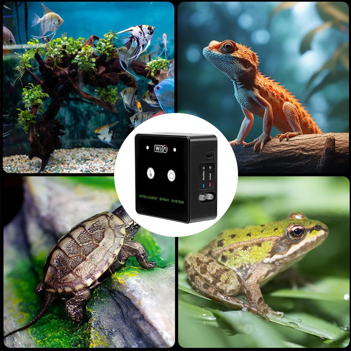 Sistema de nebulización temporizada con tanque de selva tropical con wifi ajustable de 360°, caja para tortugas trepadoras pulverizador automático