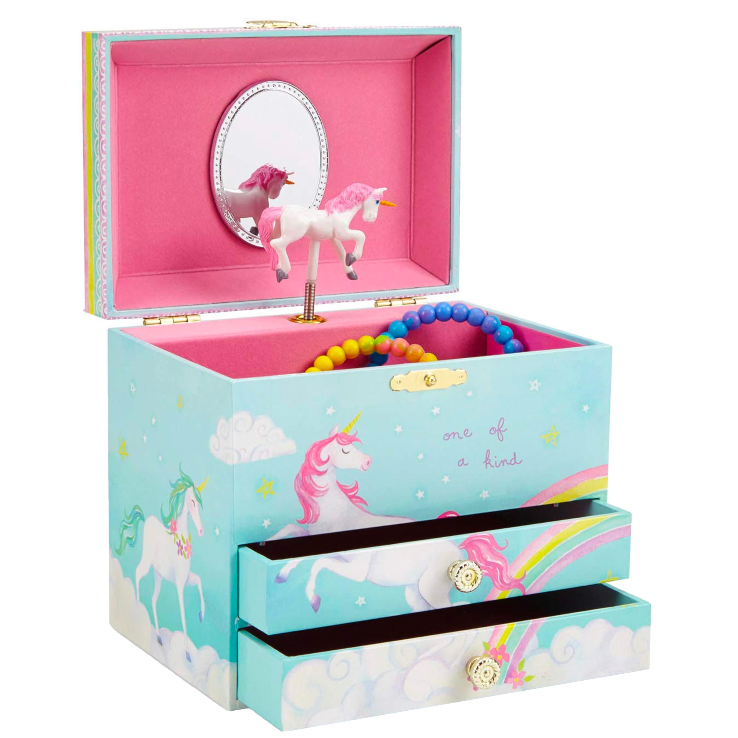 Jewelkeeper - Scatola Portagioie Musicale con Unicorno e Arcobaleno con 2 Cassetti Estraibili - Melodia dell'Bel sognatore