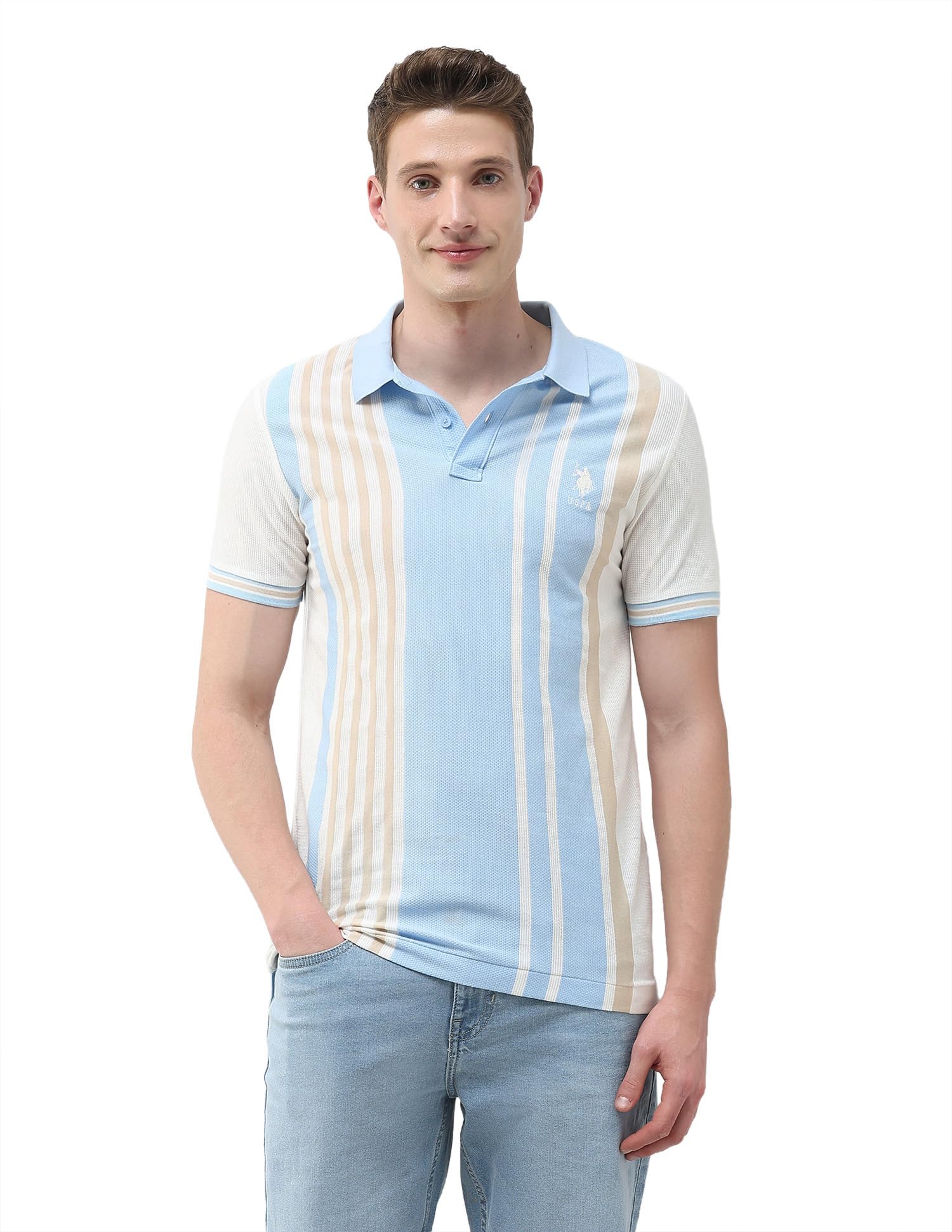 u.s. polo assn. U.s.Polo Association Men's self Design Vertical Striped Slim fit Polo Shirt-picture-38