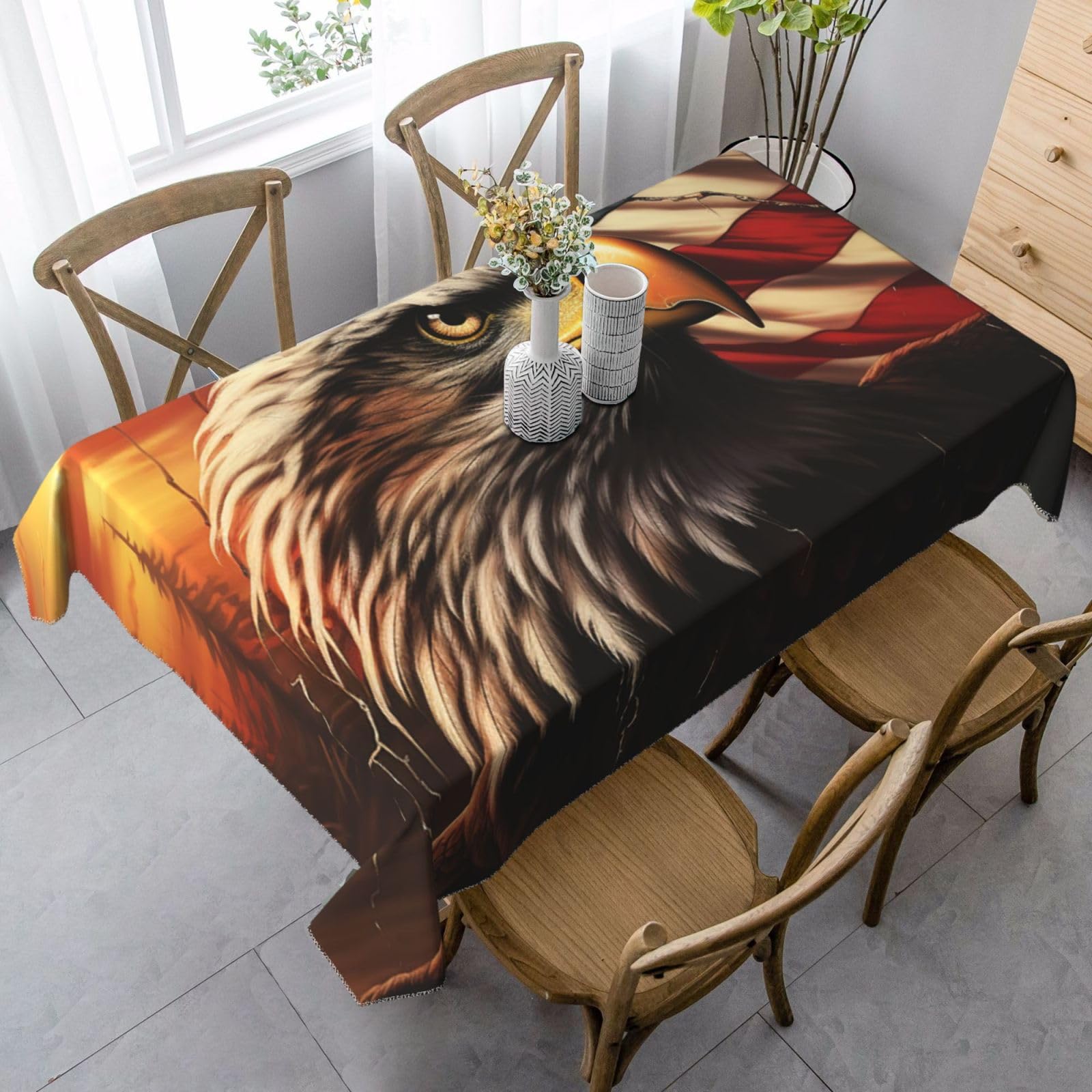 35x55 Inch Tablecloth Stain and Wrinkle Resistant Table Cover Rectangular Washable Kitchen Table Cloth for Dinning Room Picnic Patio Party Decor, Flag and Eagle