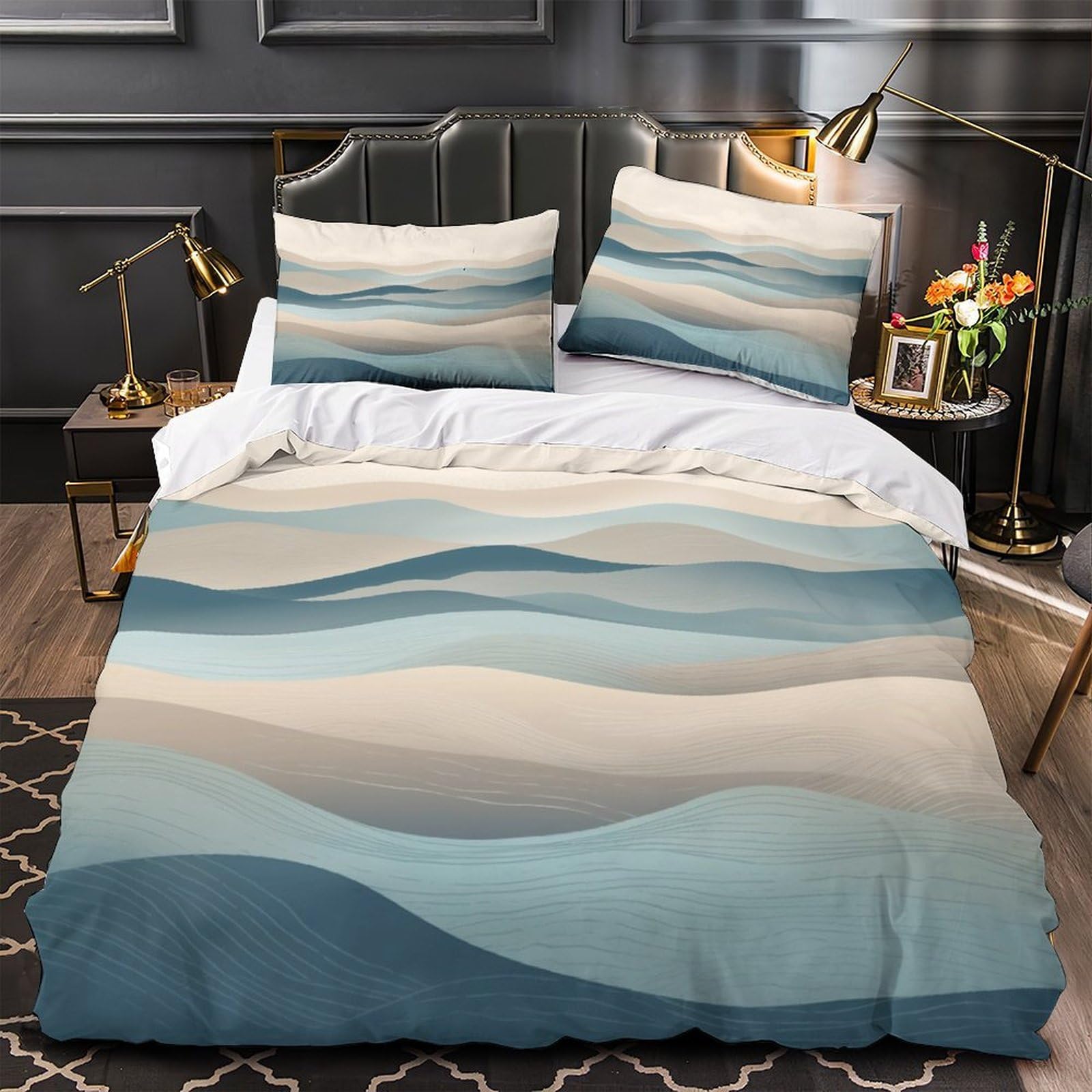 Parure de lit 140x200cm vagues océaniques avec housse de couette en microfibre single