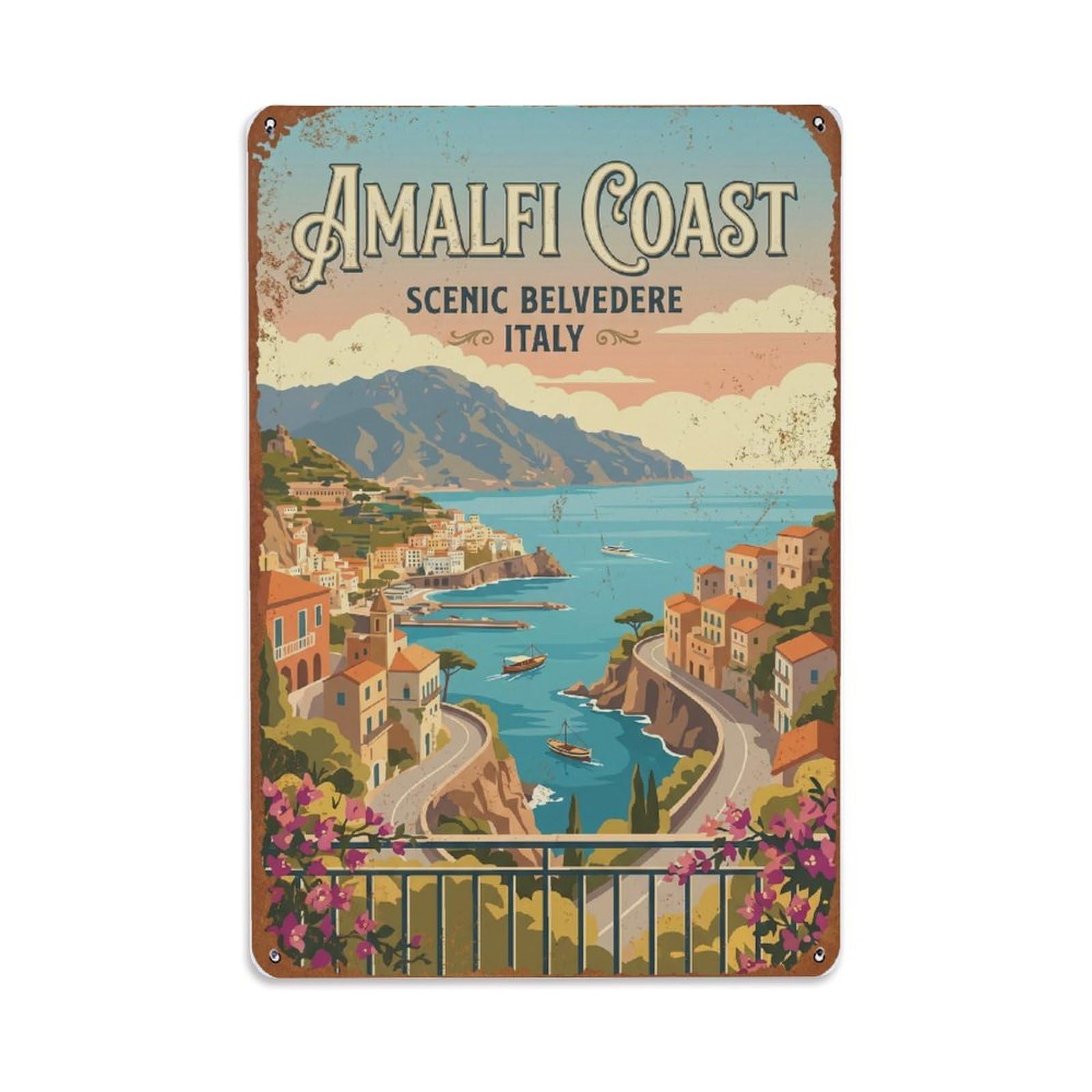 Vintage Travel Belvedere Italy Scenic Metal Tin Sign Plaque Wall Decor for Cafe, Club Bar, Office, Home Garden Metal Poster 8x12Inch