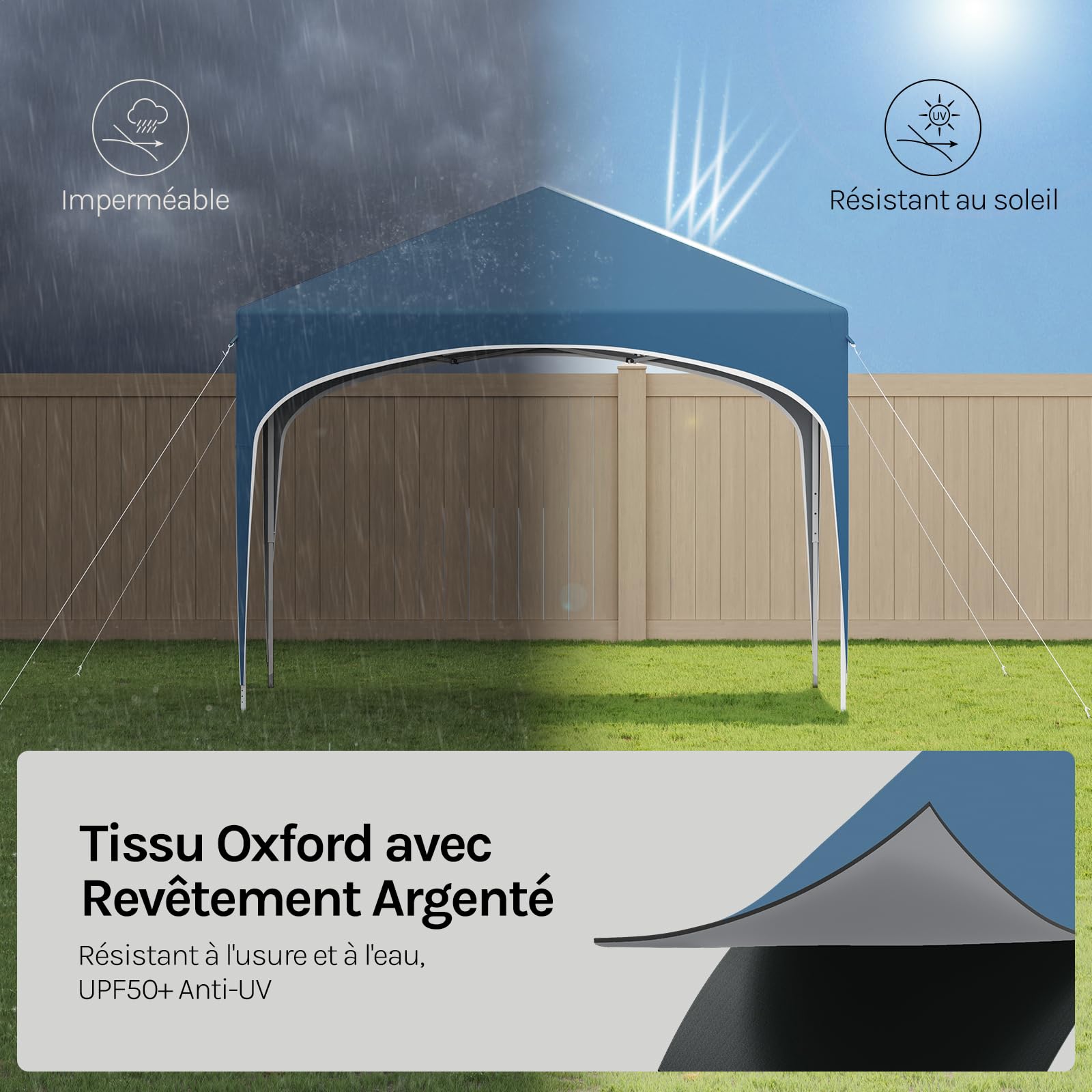 WOLTU Tonnelle de Jardin Pliable 3x3m Pop up avec Toit en Demi-Cercle Bleu