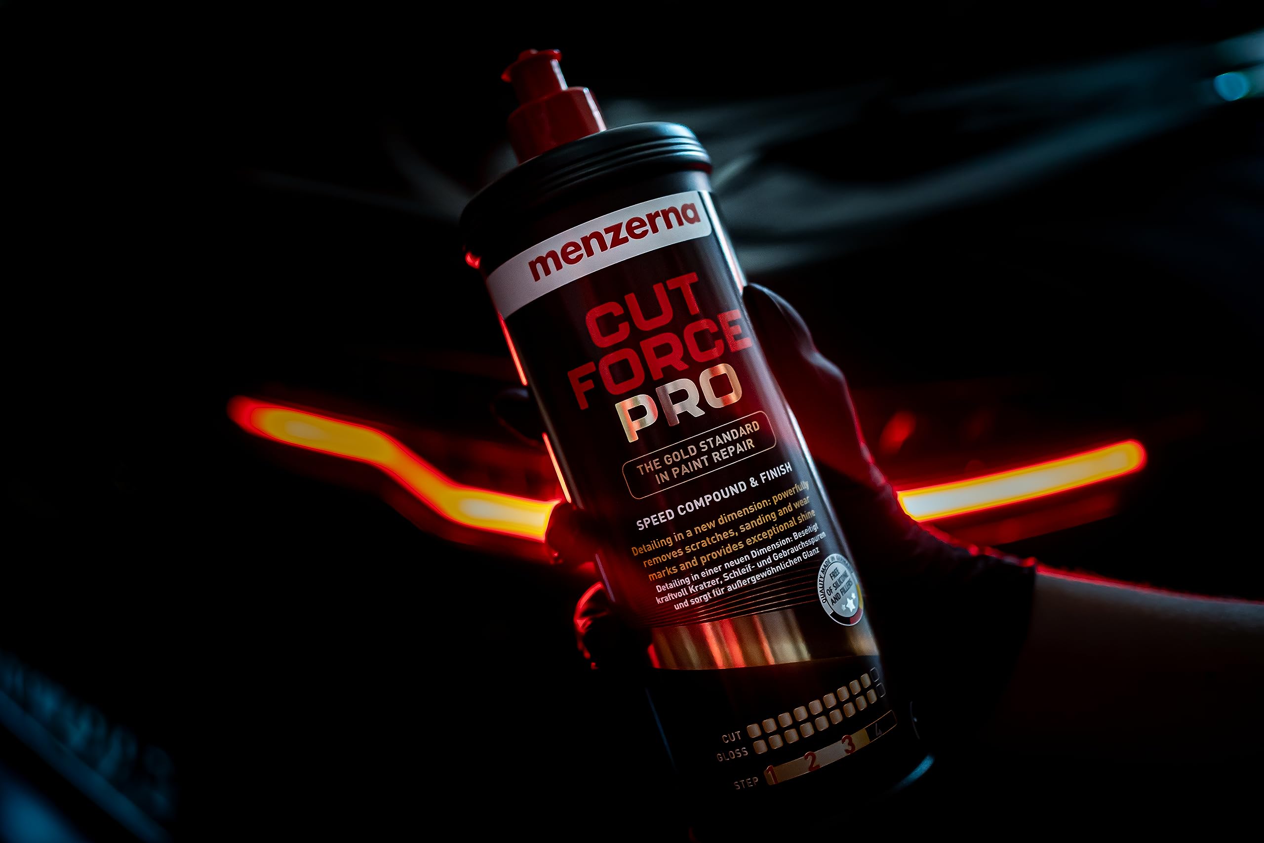 Menzerna Cut Force Pro Set Lucidante per Auto 1000ml 3in1 |All in One Lucidante Auto per rimuovere i graffi |Pasta Lucidante Professionale One Step Pasta Abrasiva |tutti i tipi di vernice + Tampone