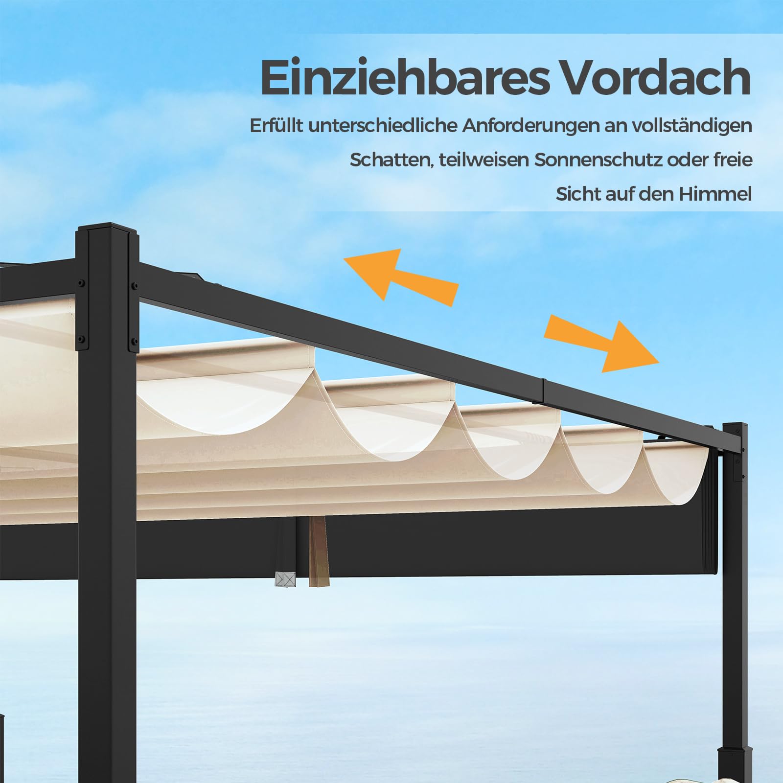 COSTWAY Pergola z przesuwnym dachem, pawilon 3,1 x 3,1 m, wodoszczelny, stabilny, odporny na zimę, pawilon ogrodowy z wytrzymałymi metalowymi kolumnami, na taras, do ogrodu, na pokład (beżowa)