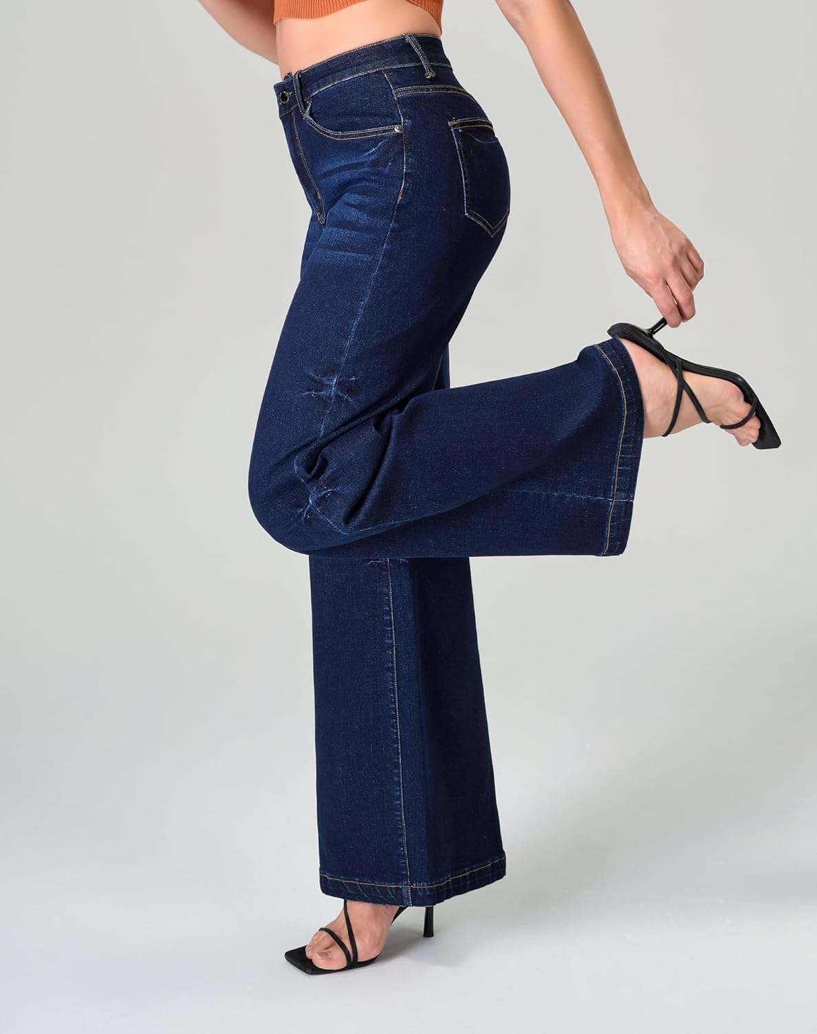 roswear Women's Wide Leg Jeans High Waisted Stretchy Denim Trouser Pants - Image 2