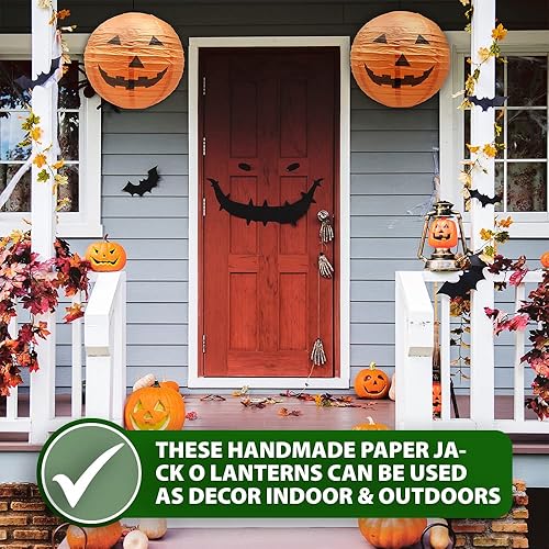 Miniatura 3 de Mudra Crafts Faroles colgantes de calabaza para interiores y exteriores, decoraciones de Halloween, 12 pulgadas, farol de papel espeluznante naranja