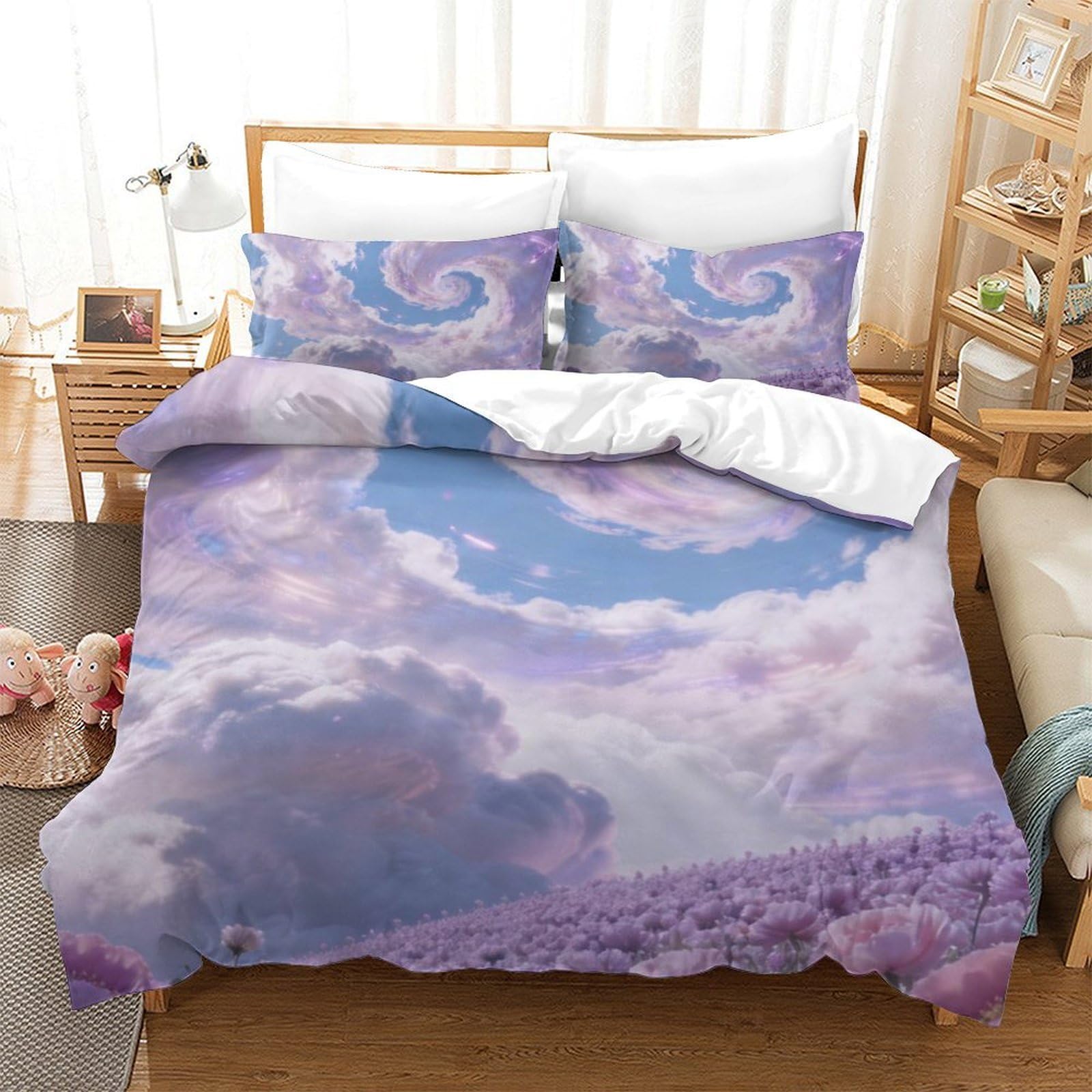 Housse de couette ciel nuages 135x200 parure lit microfibre single