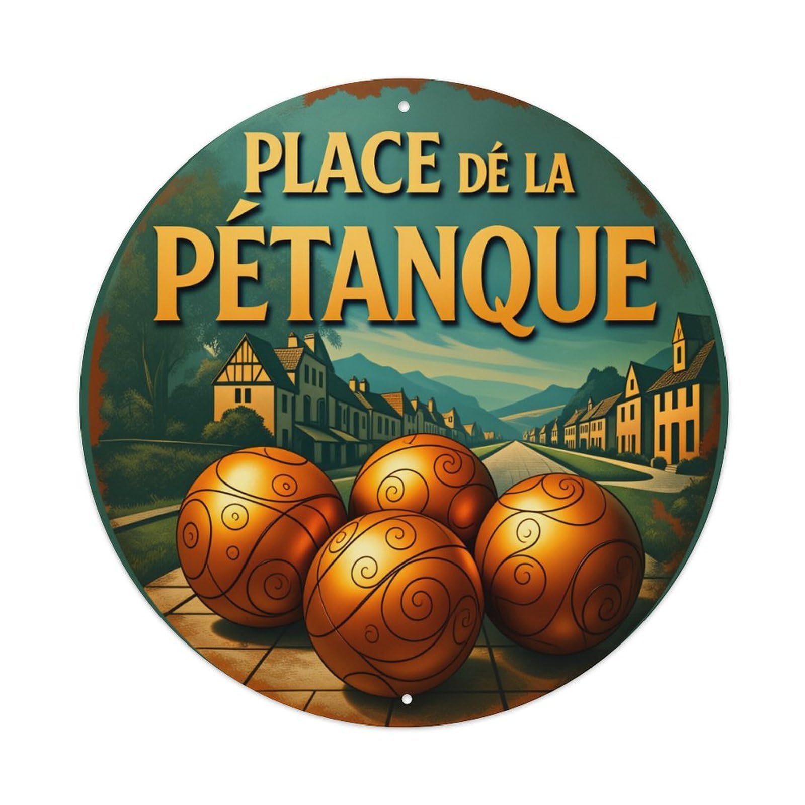 Place of Petanque Round Tin Sign Vintage Style Metal Sign Home Bar Garden Wall Plaque Decor Metal Poster 8x8 Inch