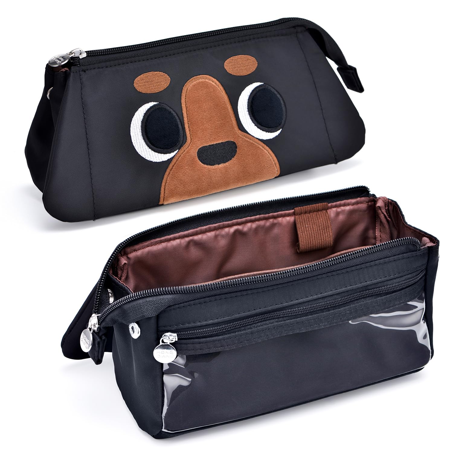 Lanxivi Hongdian Large Capacity Pencil Case Black Color, 3D Dog Pen Bags Stationery Pencil Pouch Organizer and Cosmetic Bag for Office College School