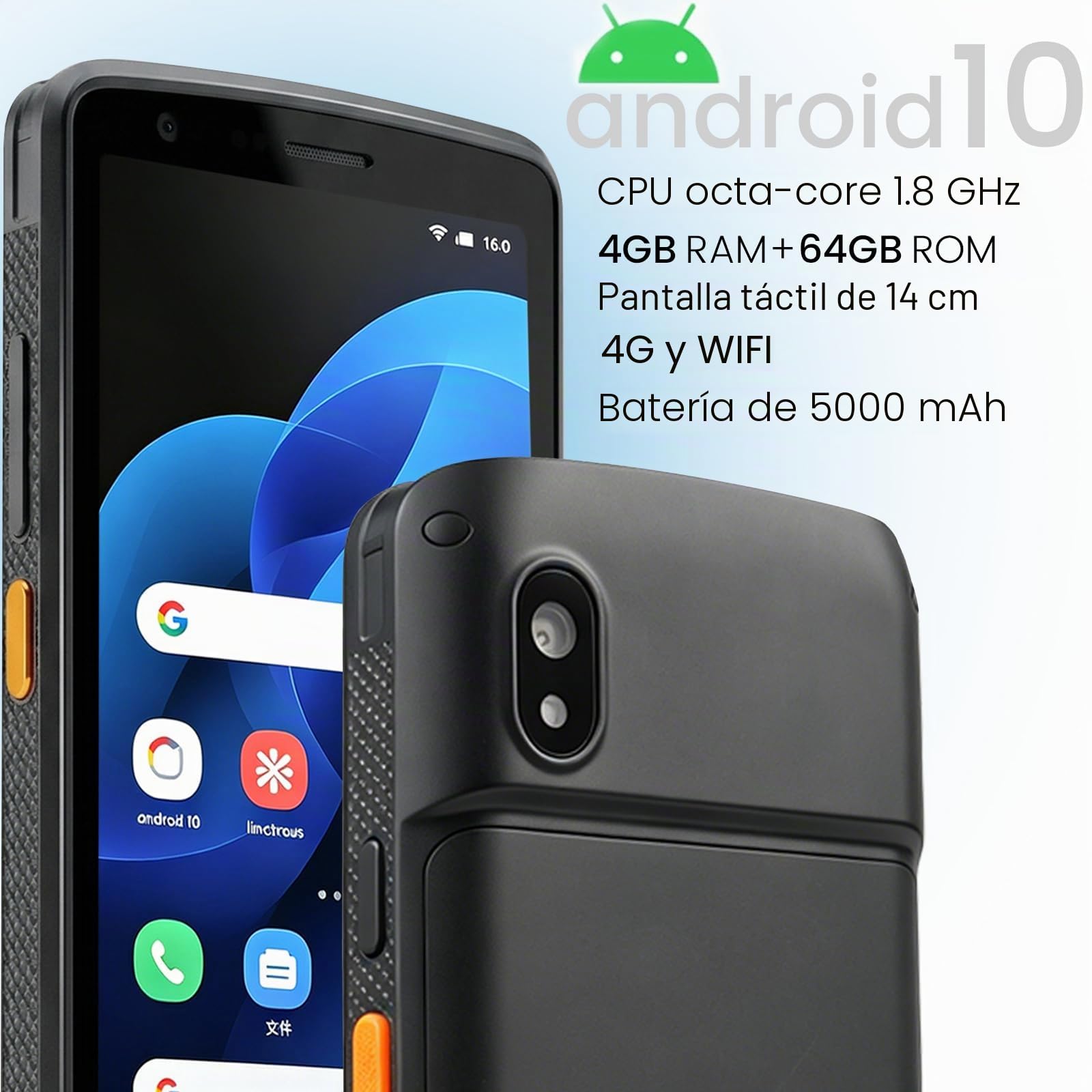 Kayoote S4 Escáner de Código de Barras Android 10, PDA Computadora Móvil Pantalla Completa 5.5", Android PDA 4+64GB, Motor 6603, Terminal de Datos Portátil, Nano SIM, Escáner 1D/2D/QR, Inventario