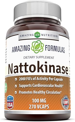 Miniatura 9 de Amazing Formulas Nattokinase Suplemento dietético de 100 mg 90 cápsulas vegetales Suplemento  Actividad enzimática de 2000 FU de pura nattoquinasa