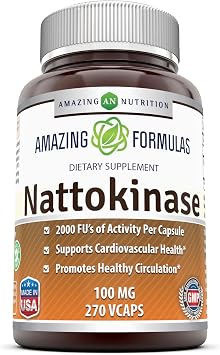 Amazing Formulas Nattokinase Dietary Supplement 100 mg Veggie Capsules Supplement | 2000 FU Enzyme Activity | Non-GMO | Gluten Free | Made in USA 270 Count