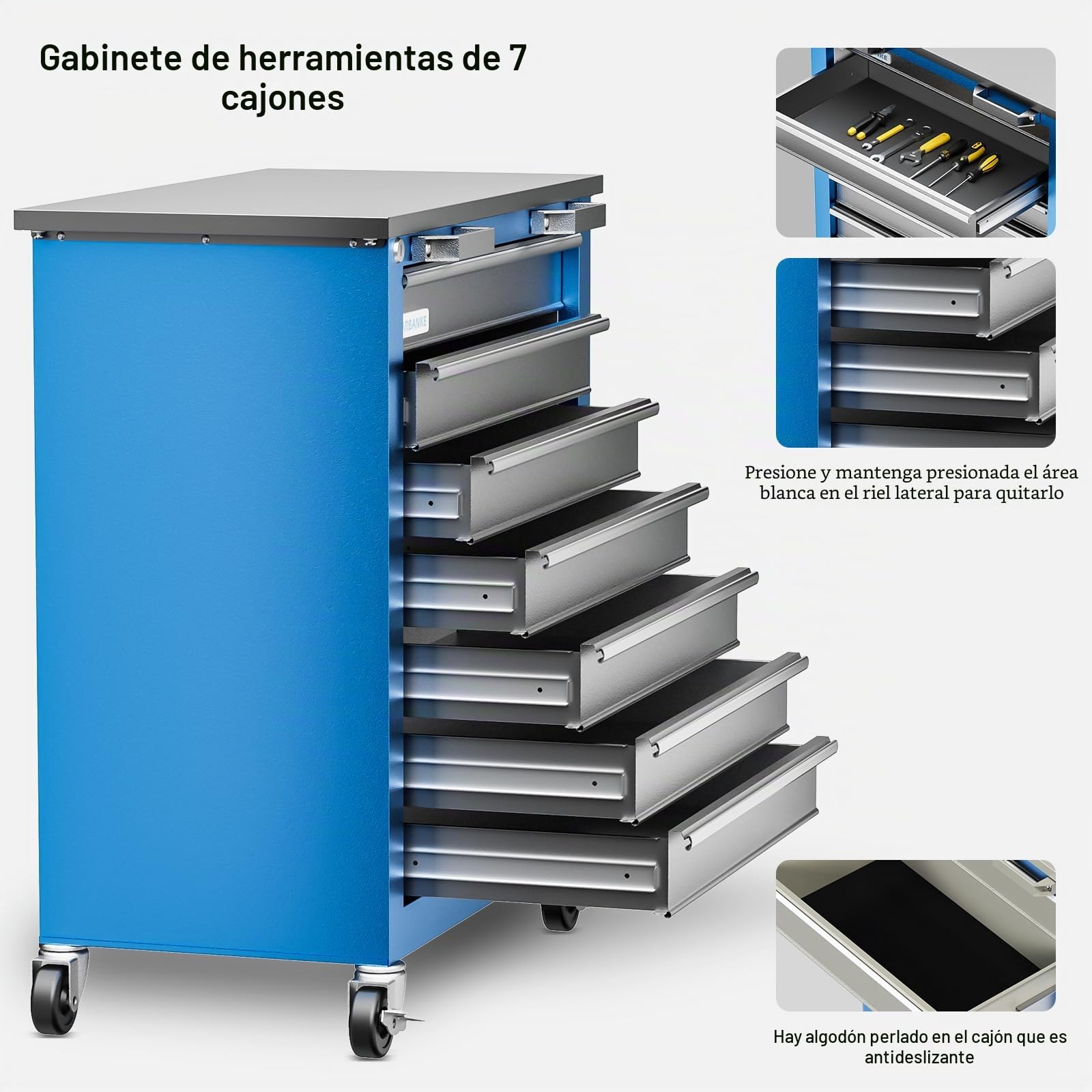 LARBANKE Carro de taller con 7 cajones – Juego de armarios multifunción con 5 cajones, sistema de cierre, llaves y 4 patas – Combinable